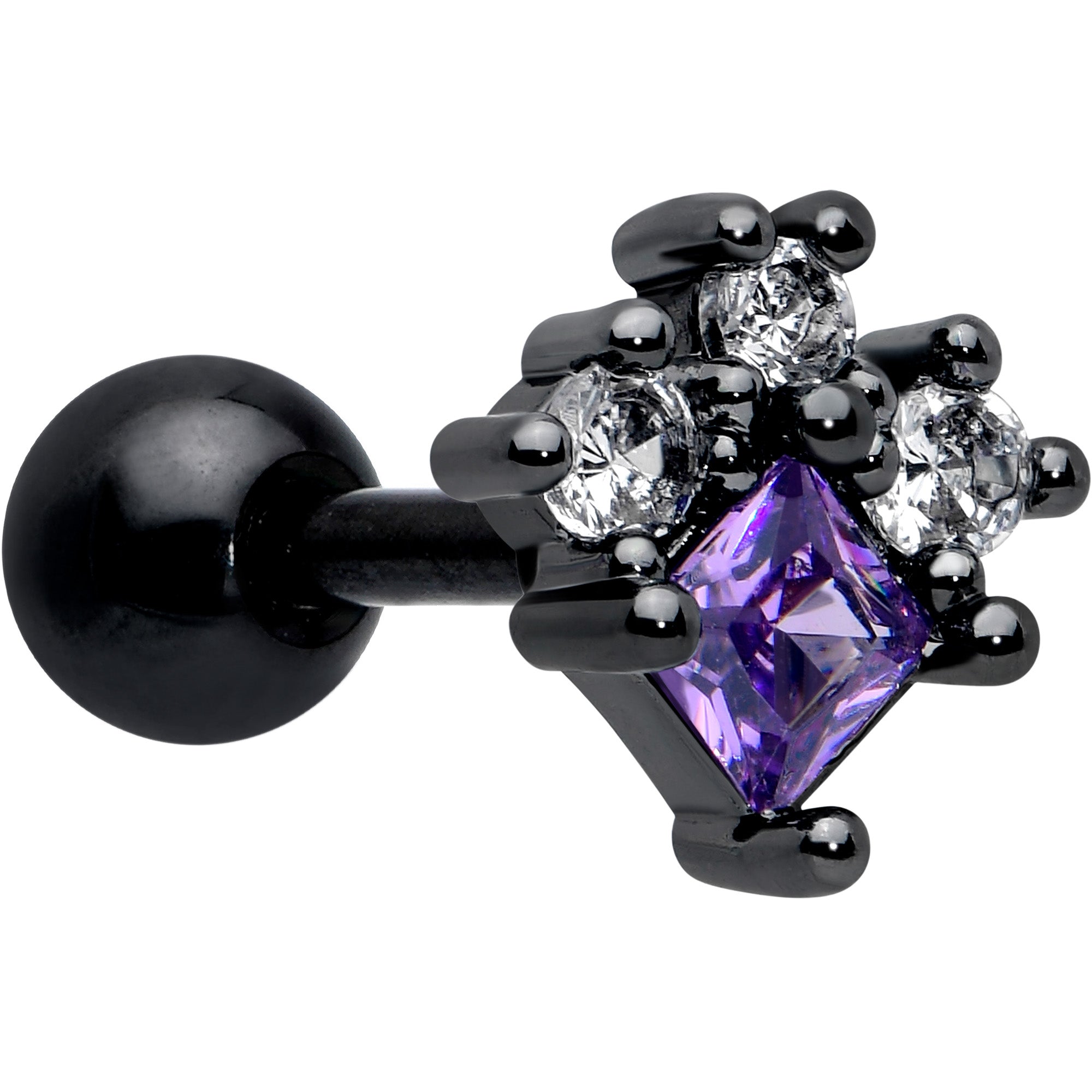 16 Gauge 1/4 Purple CZ Gem Black Rhombus Cartilage Earring