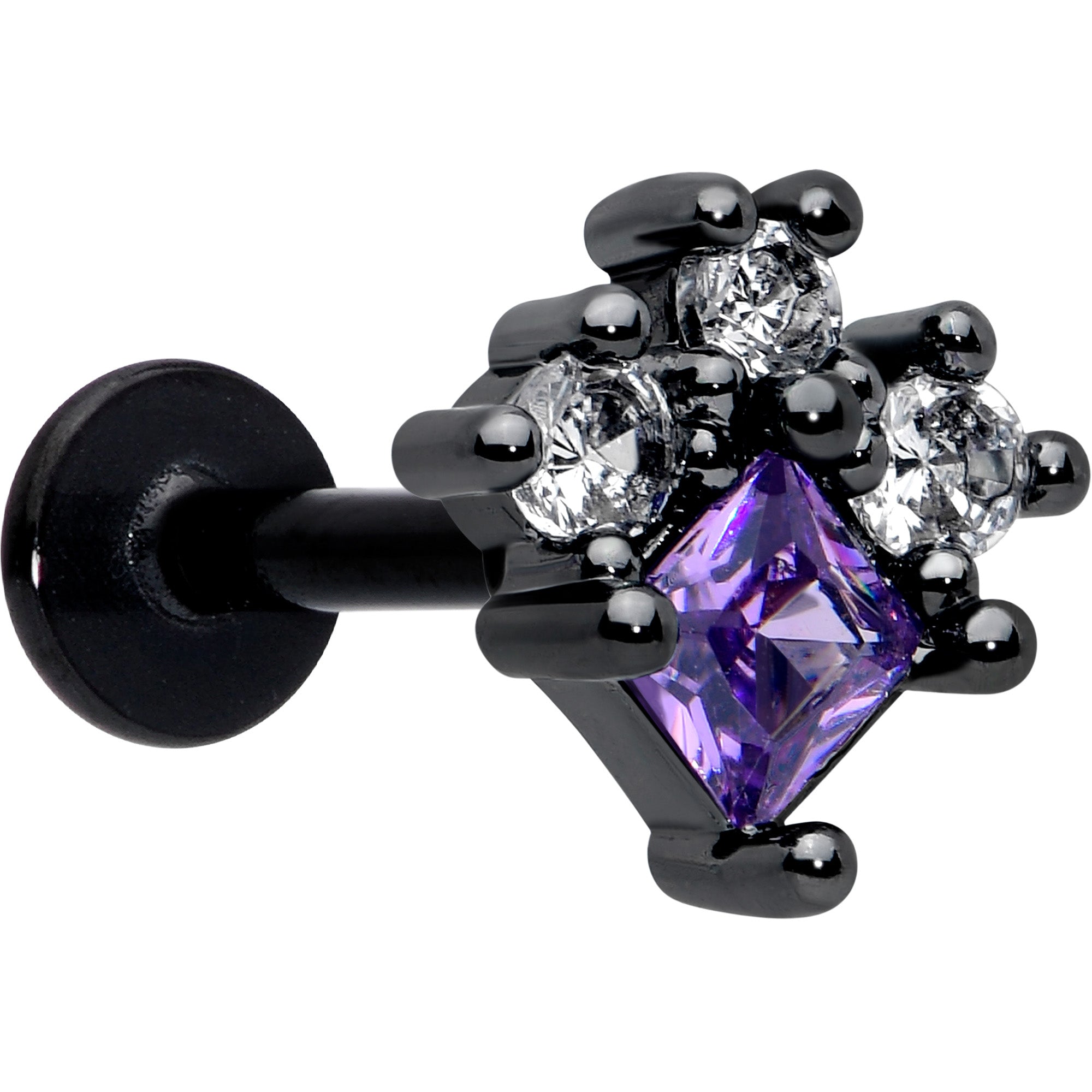 16 Gauge 5/16 Purple CZ Gem Black Rhombus Labret Monroe Tragus