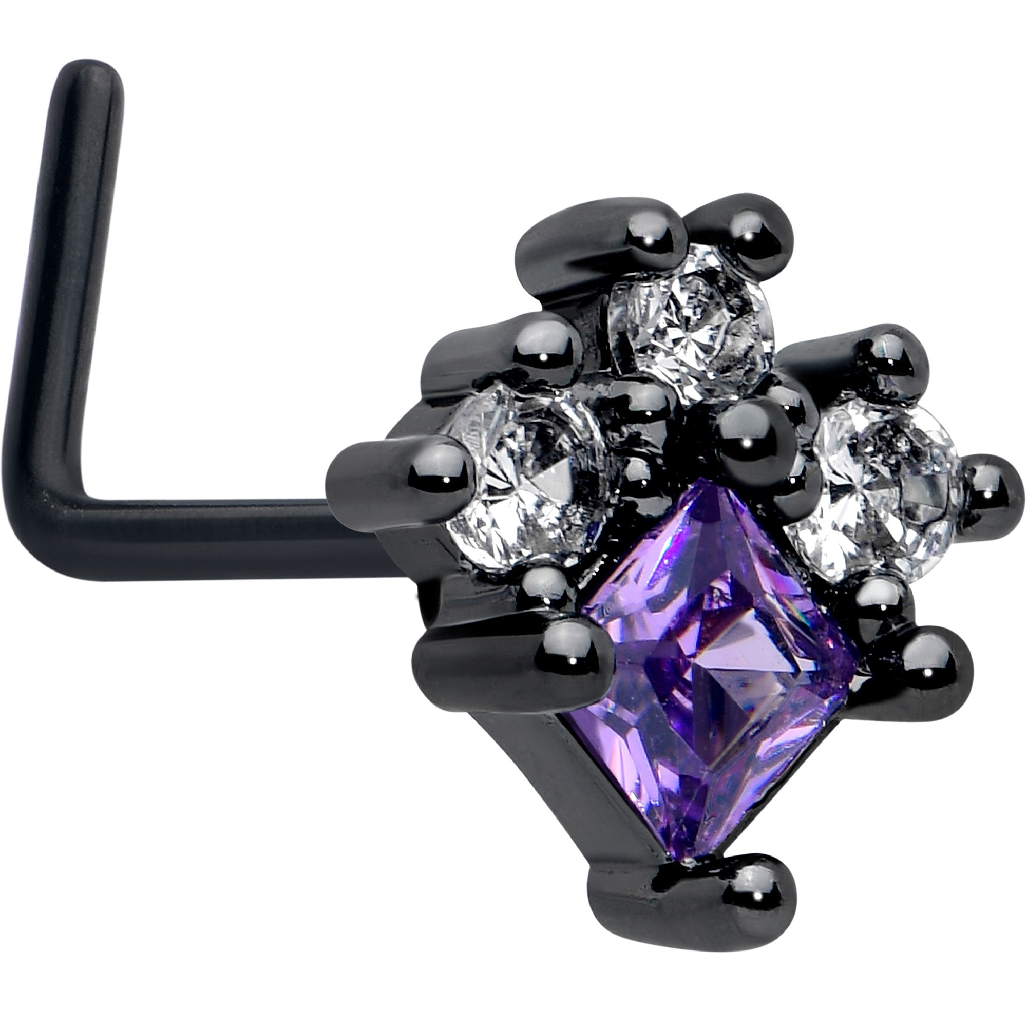 20 Gauge 7mm Purple CZ Gem Black Rhombus Nose Ring