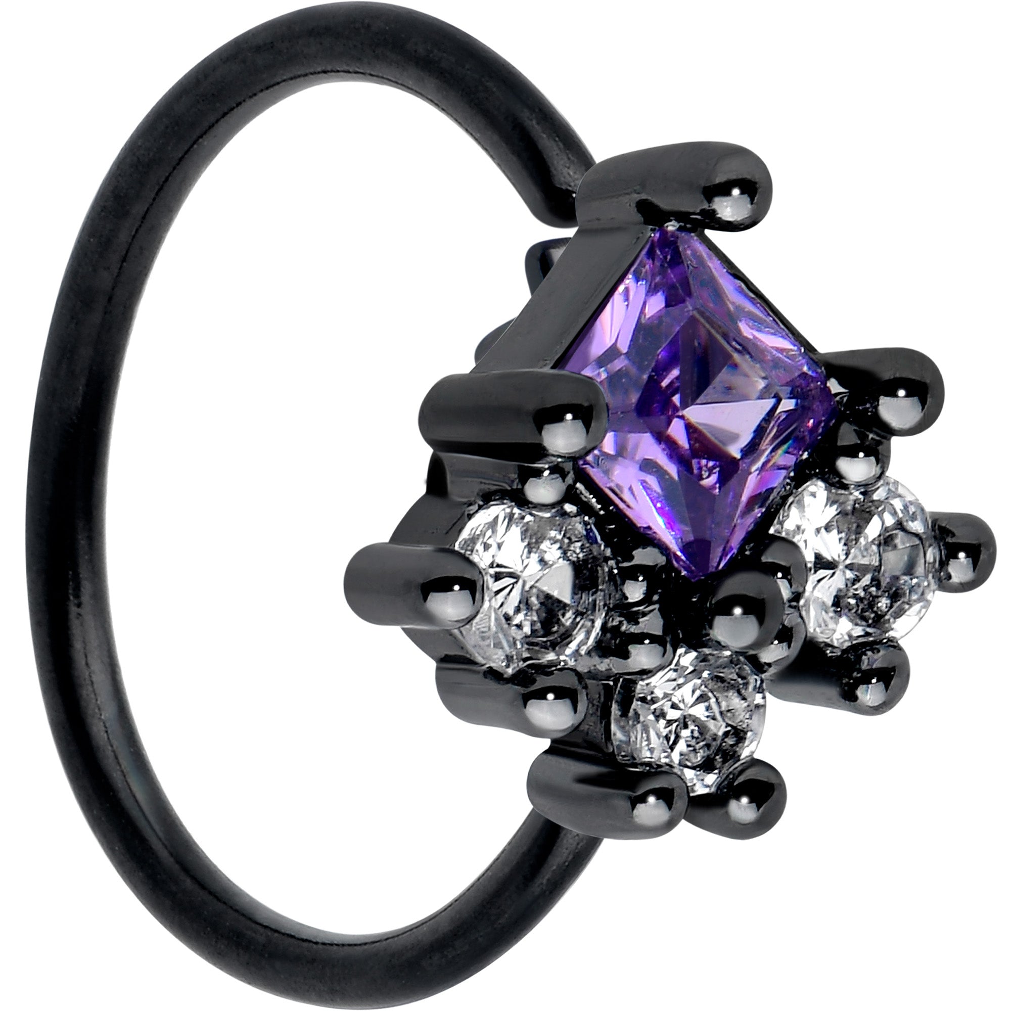 20 Gauge 5/16 Purple CZ Gem Black Rhombus Nose Hoop