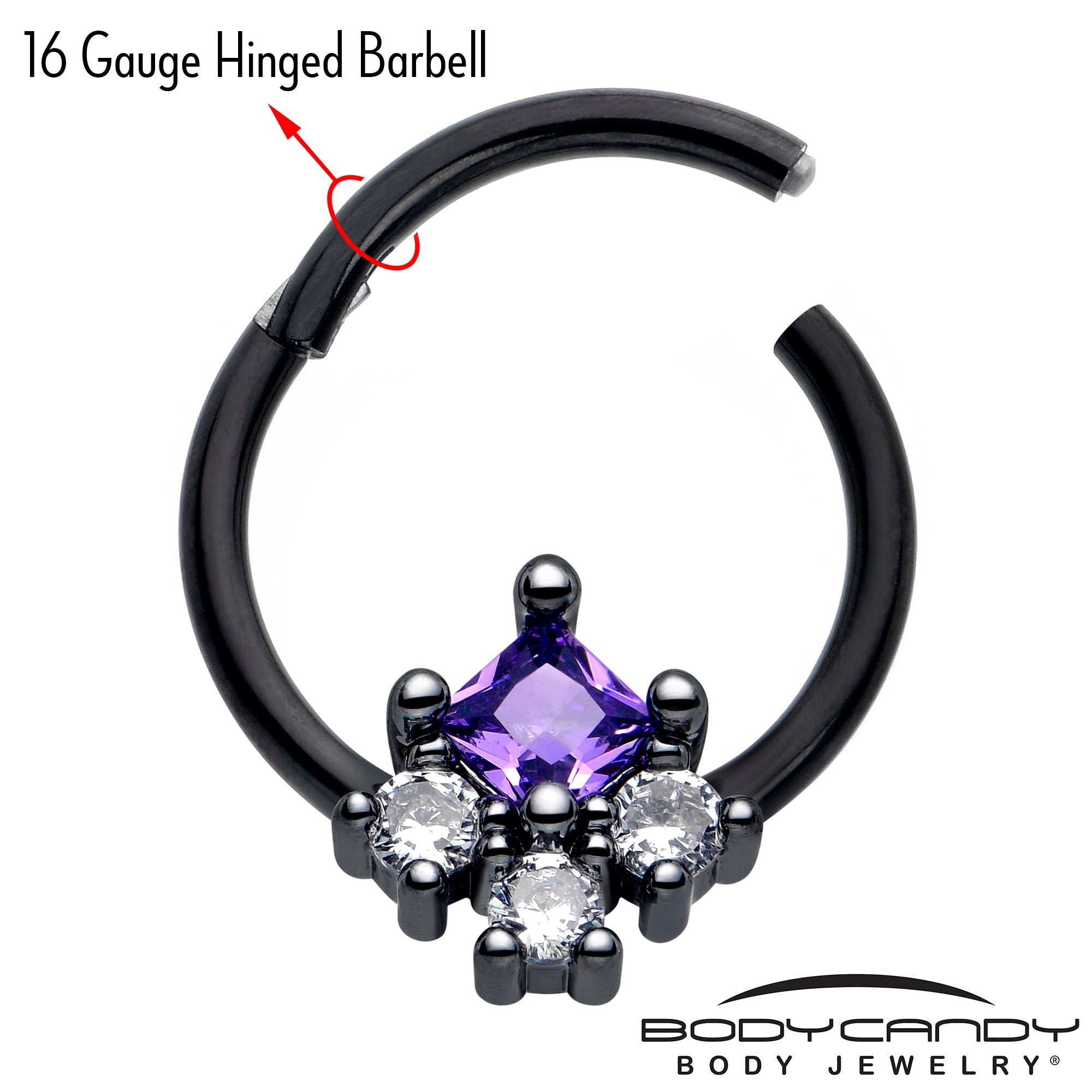 Purple CZ Gem 16 Gauge Black Rhombus Ring