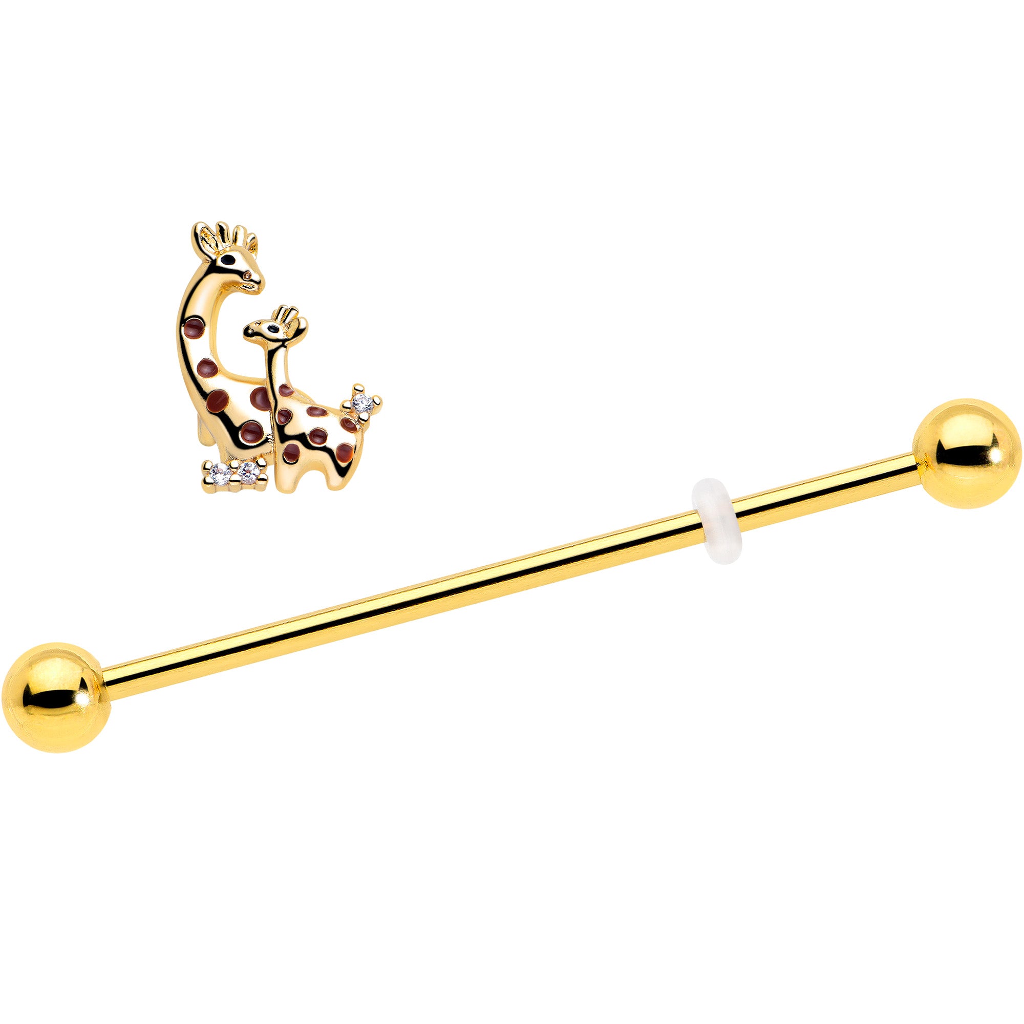 14 Gauge Gold Tone Giraffe Industrial Barbell with CZ Gem