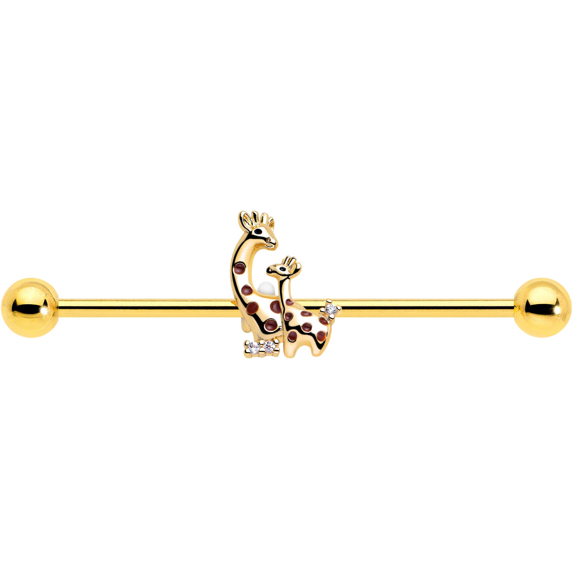 Clear CZ Gem Gold Tone Giraffe Industrial Barbell 14 Gauge