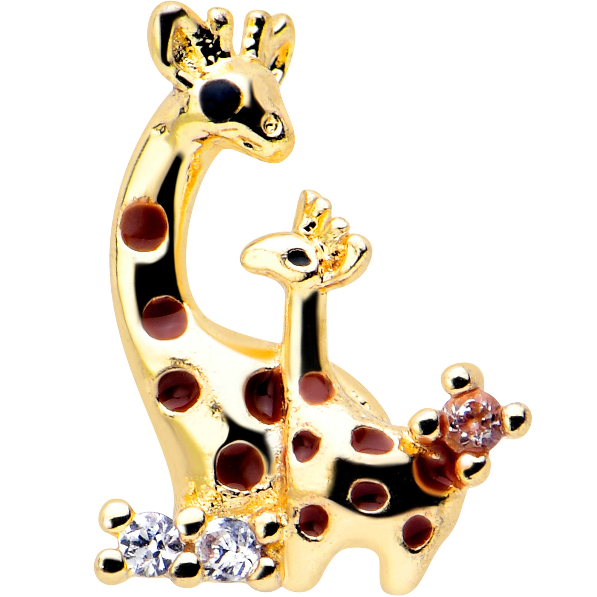 Gold Tone 16 Gauge 5/16 Clear CZ Gem Giraffe Flatback Stud Mom Baby