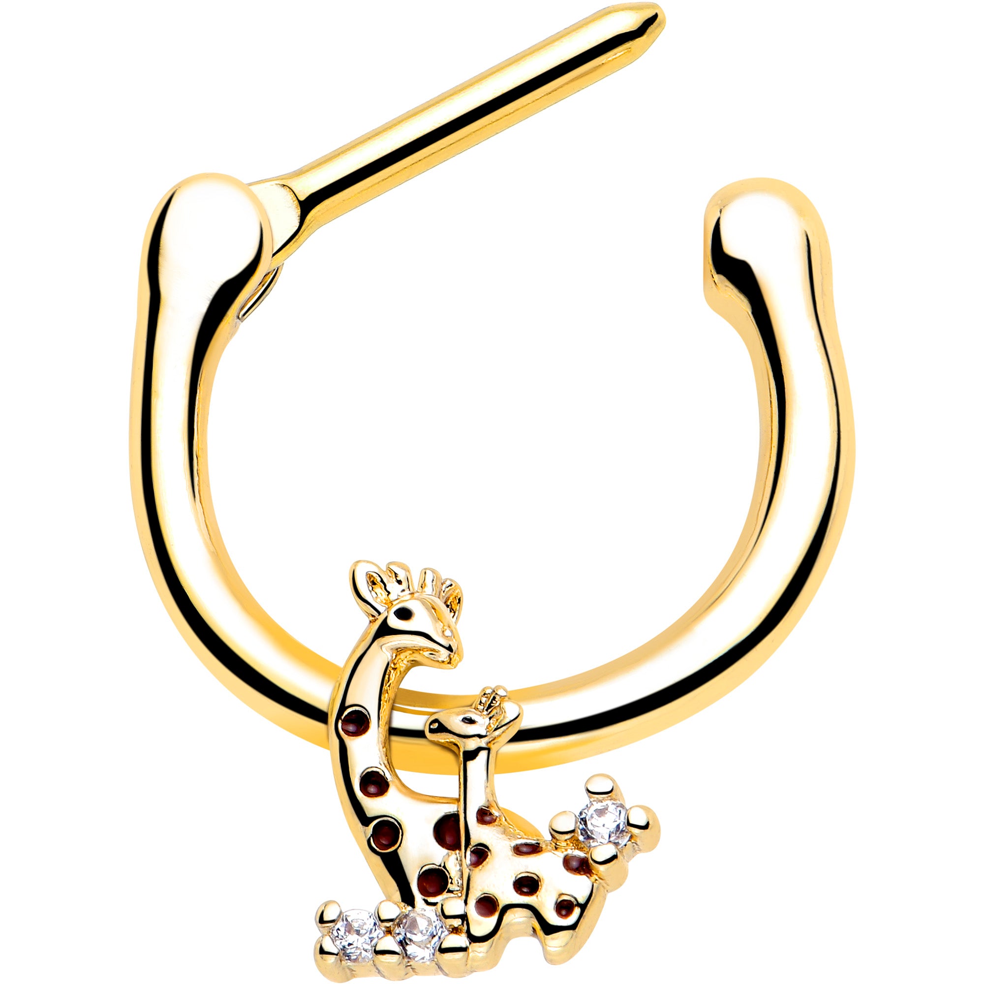 Gold Tone 16 Gauge CZ Gem Mom Baby Giraffe Cartilage Clicker