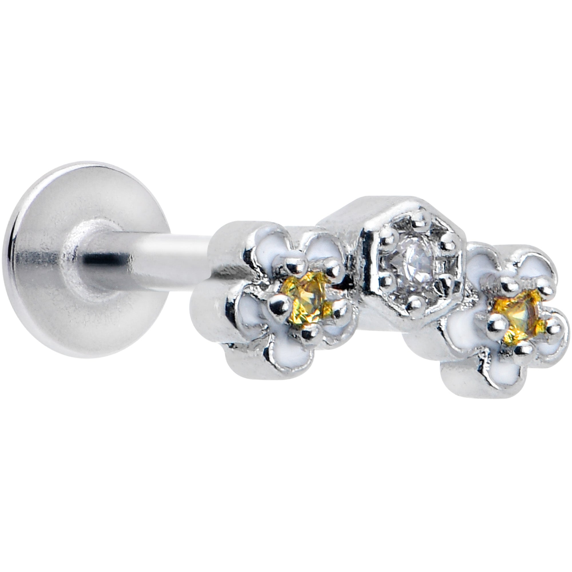 16 Gauge 5/16 Yellow CZ Gem Honeycomb Flower Labret Monroe Tragus