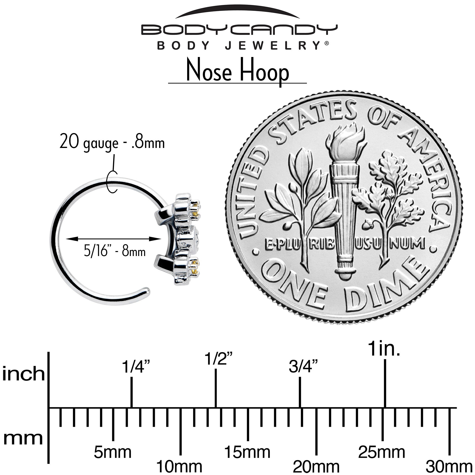 20G 5/16 Yellow CZ Gem Flower Honeycomb Nose Hoop