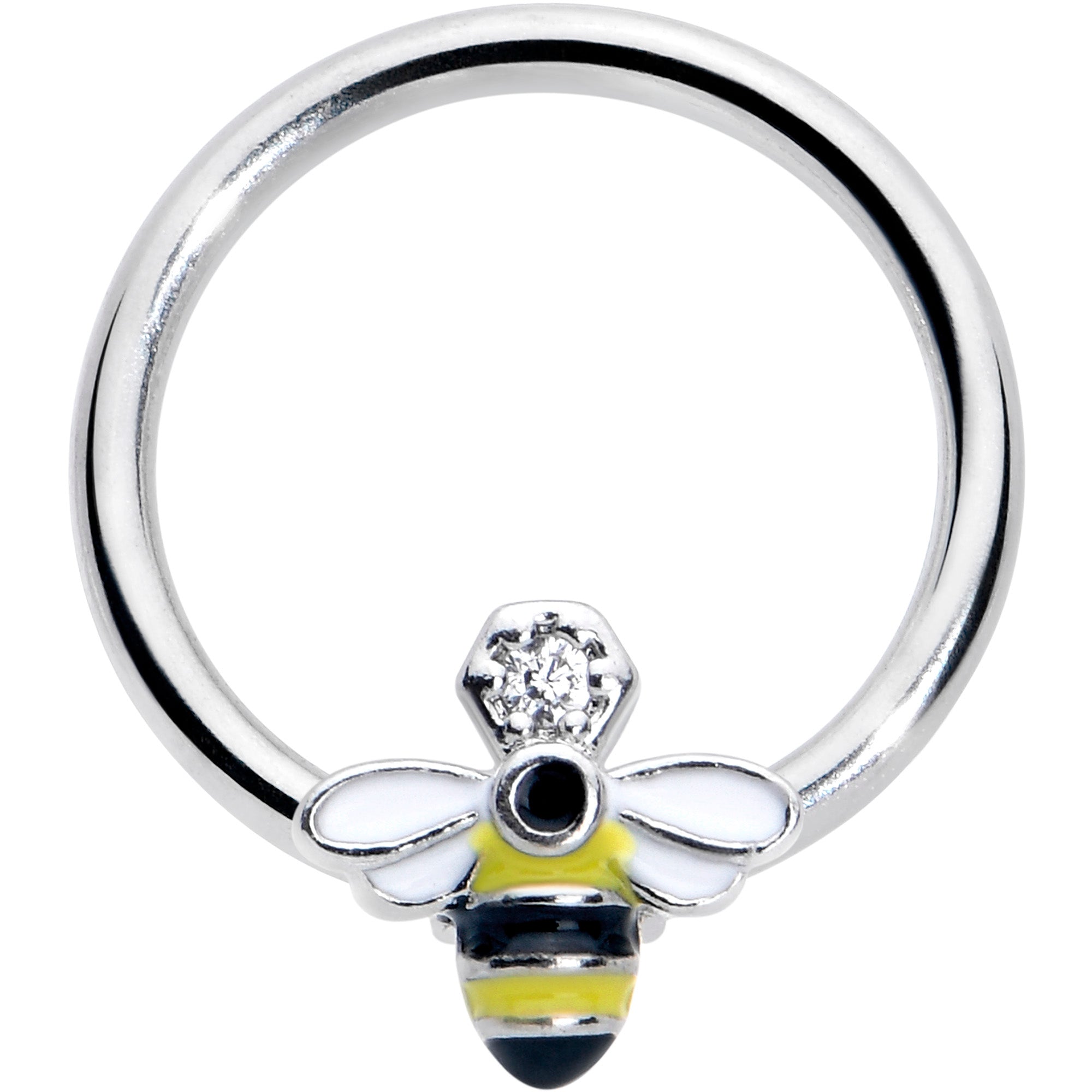 16G 3/8 Clear CZ Gem Bee Sweet BCR Captive Ring
