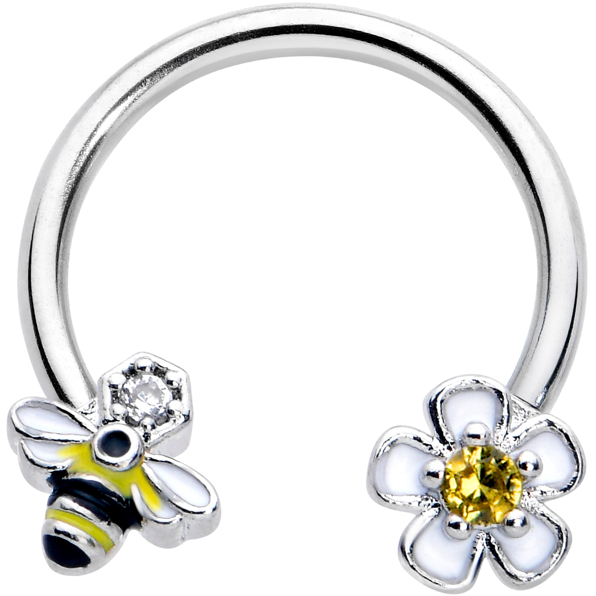 16G 3/8 Yellow CZ Gem Bee Flower Horseshoe Circular Barbell