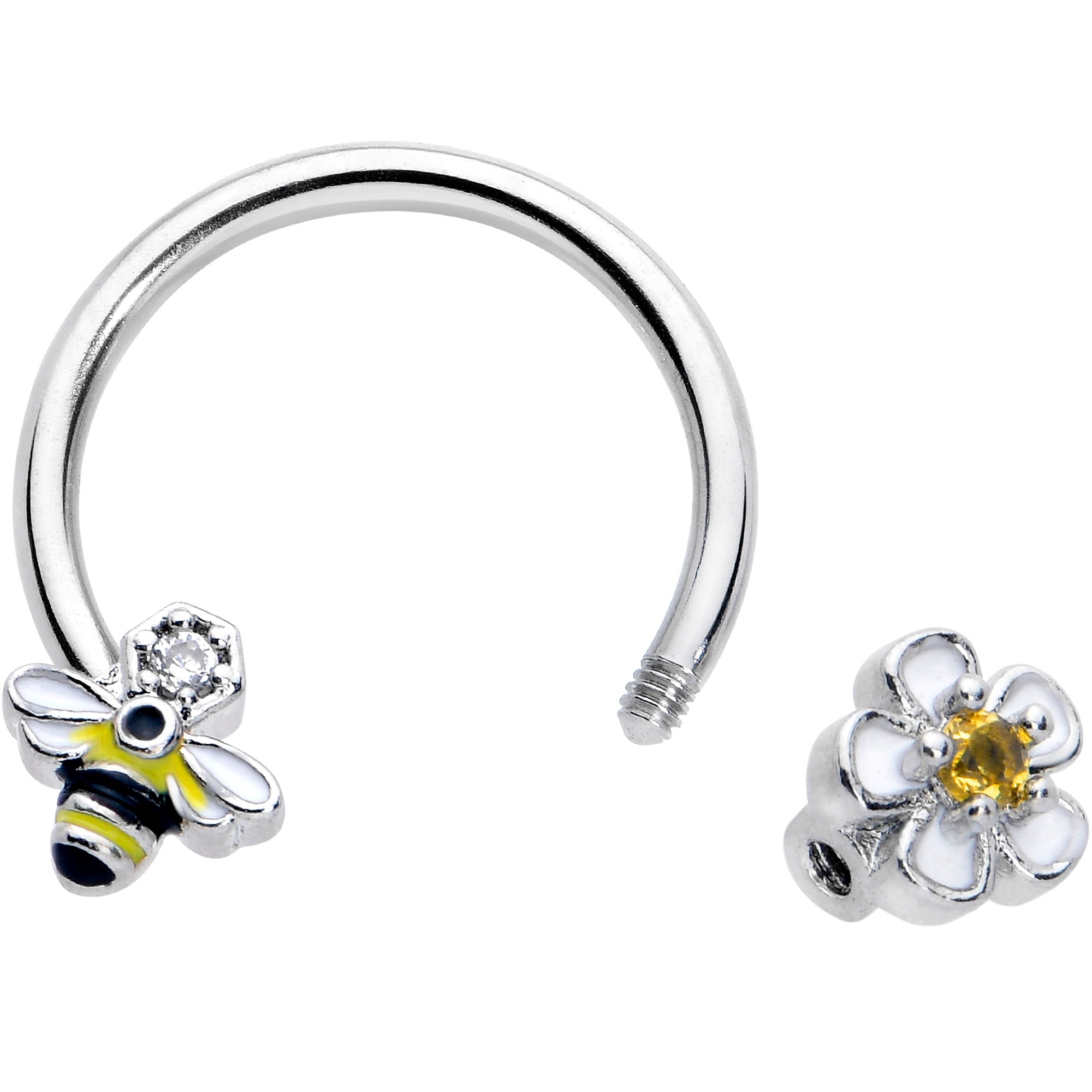 16G 3/8 Yellow CZ Gem Bee Flower Horseshoe Circular Barbell