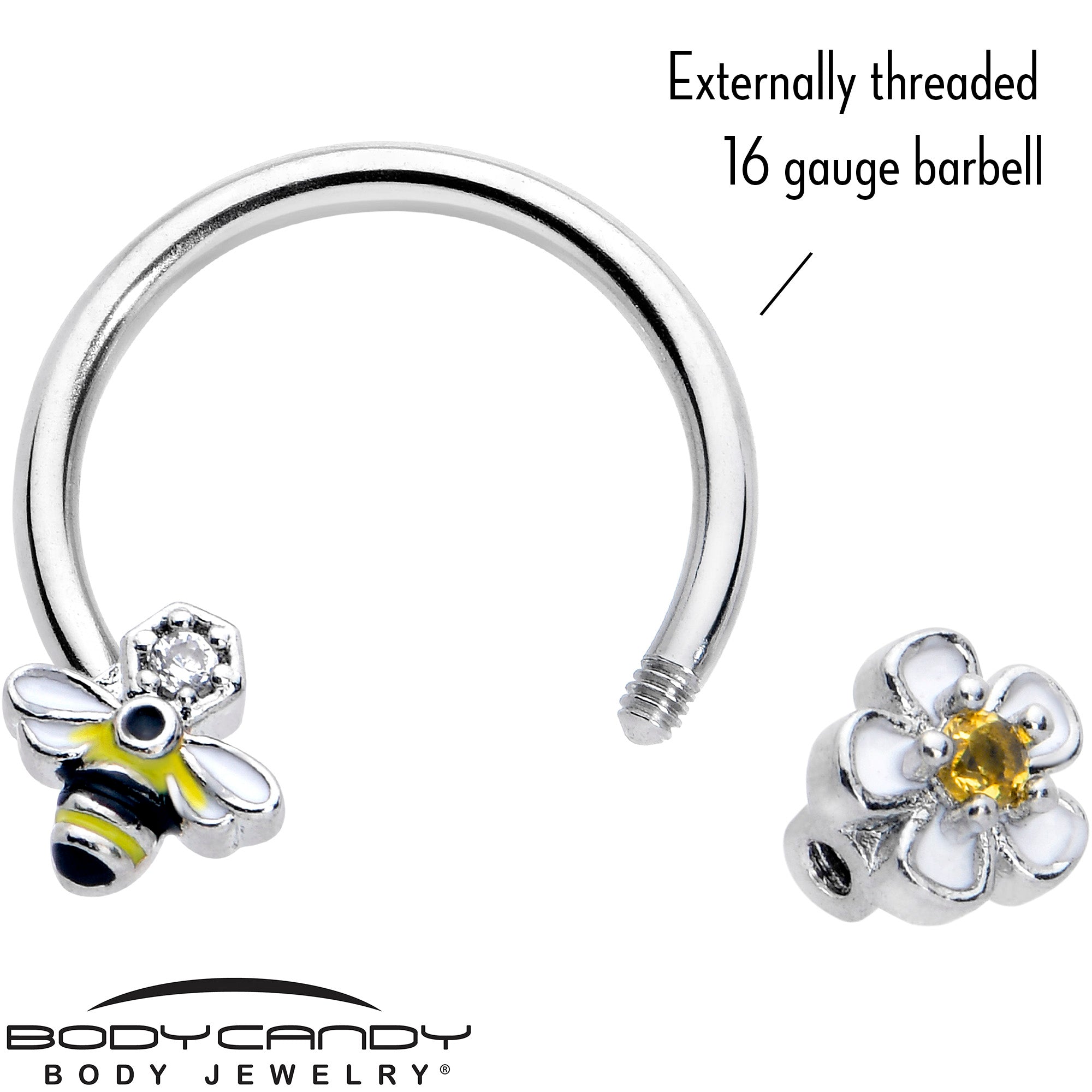 16G 3/8 Yellow CZ Gem Bee Flower Horseshoe Circular Barbell