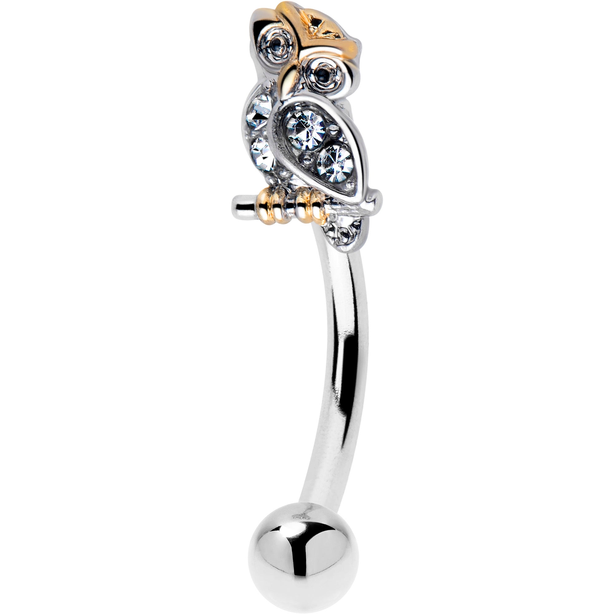 16 Gauge 5/16 Clear Gem Evening Owl Curved Eyebrow Ring