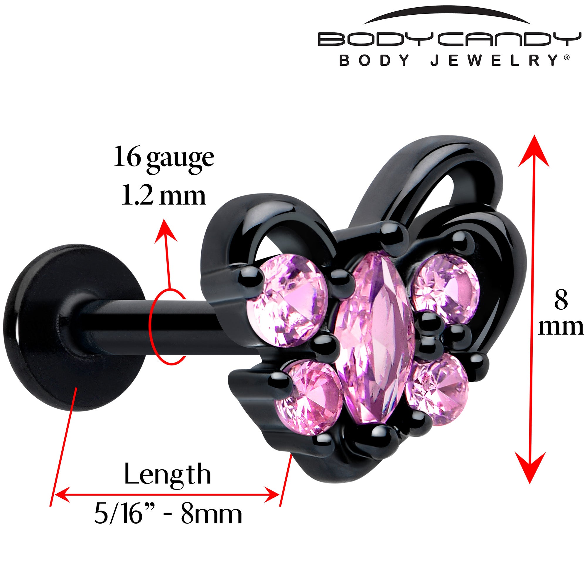 black looping heart tragus piercing jewelry
