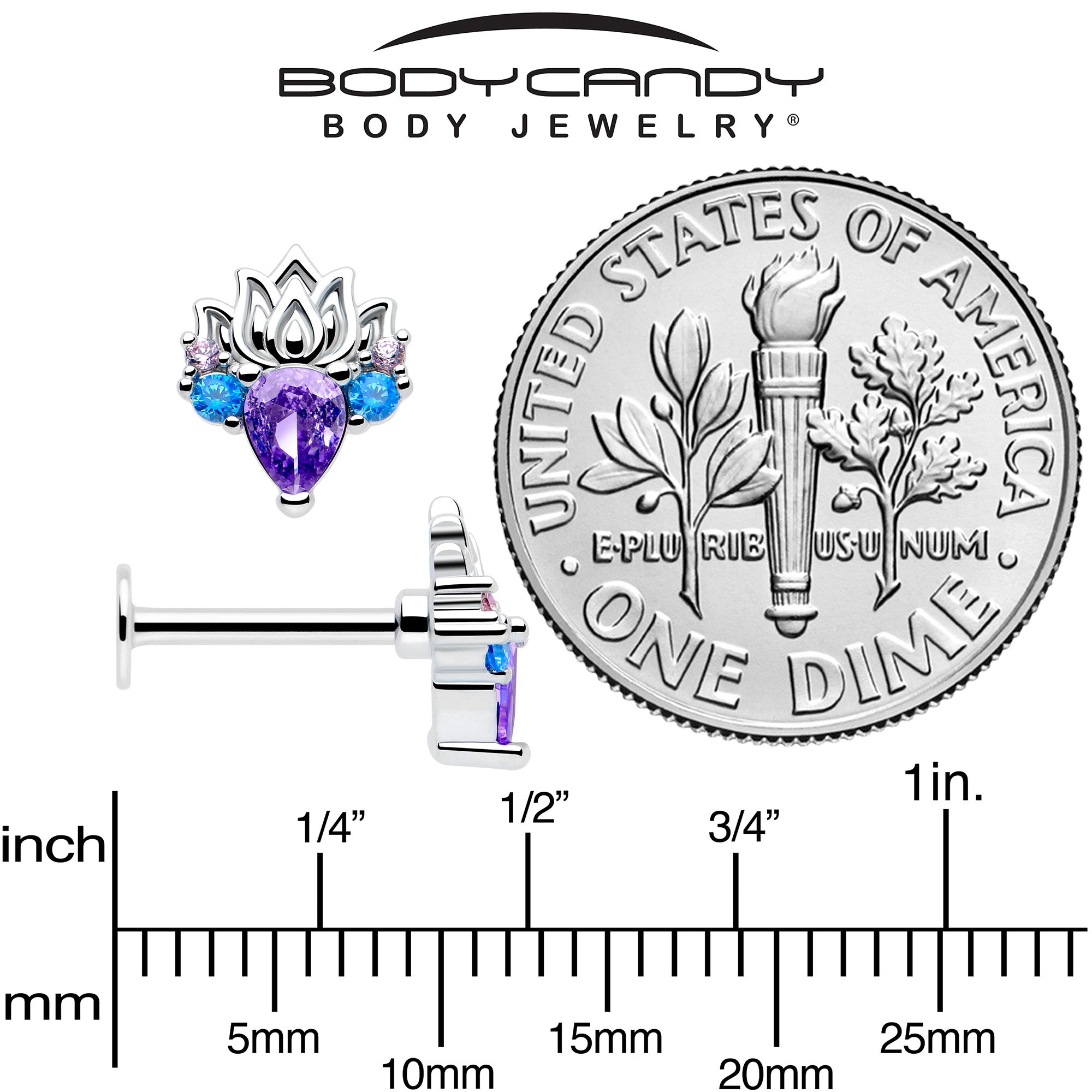 16 gauge purple lotus lip piercing stud