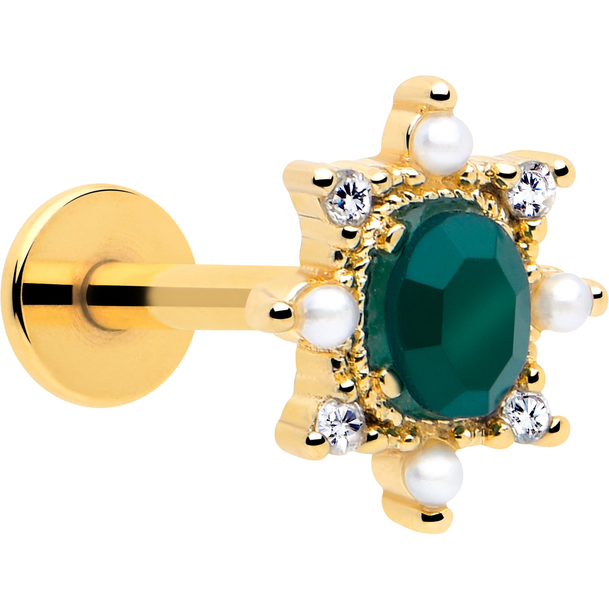 16 gauge green cz gold tone labret stud