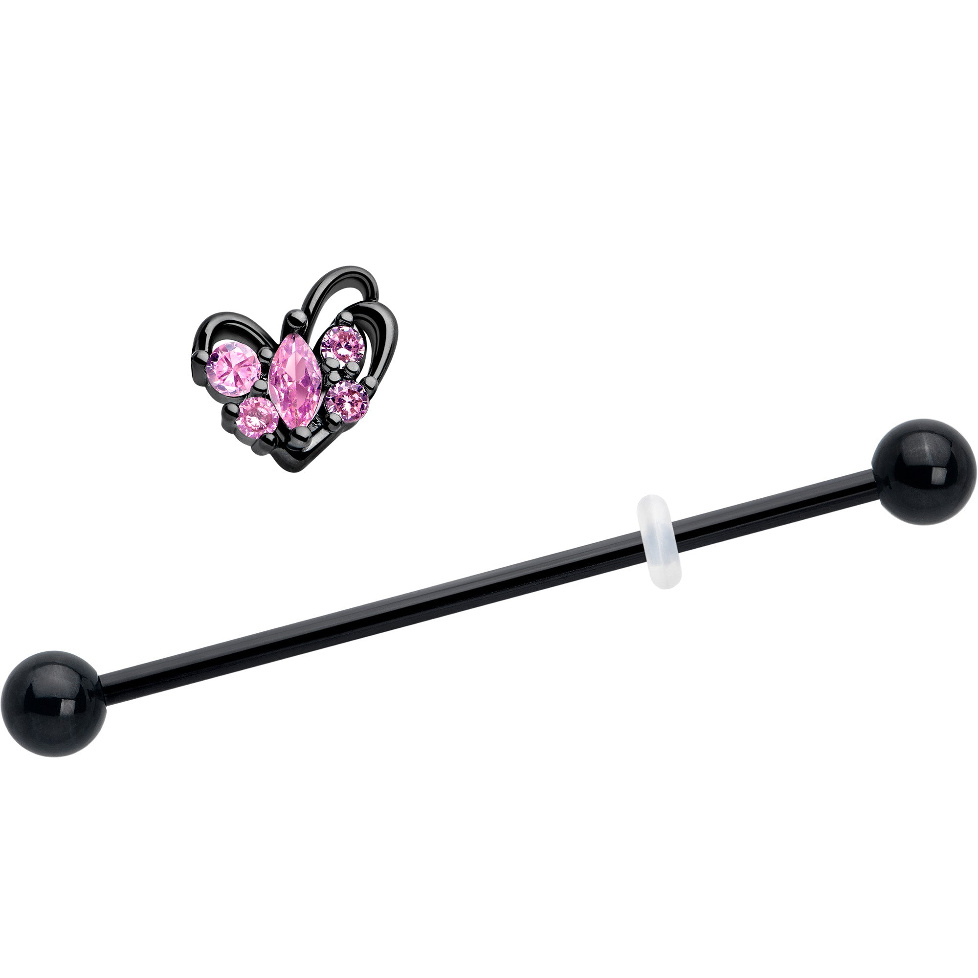 pink cubic zirconia heart industrial piercing jewelry
