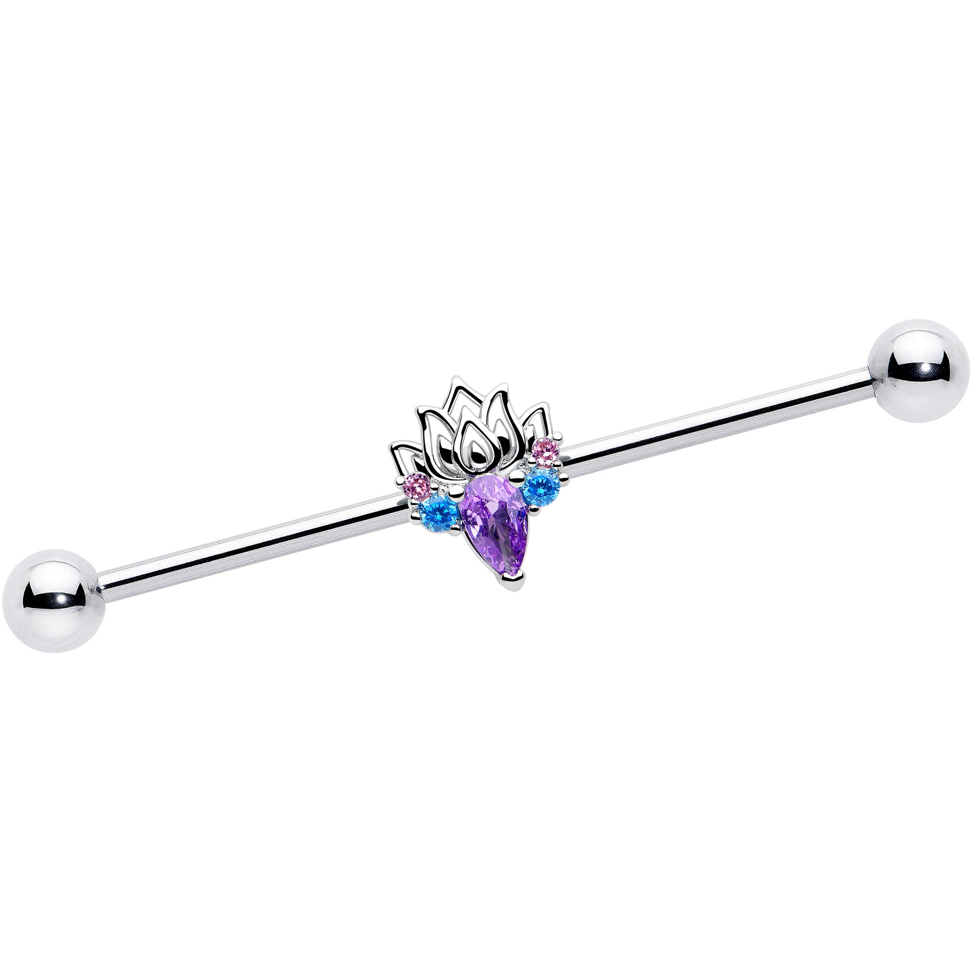 14g fire lotus industrial barbell purple blue cz