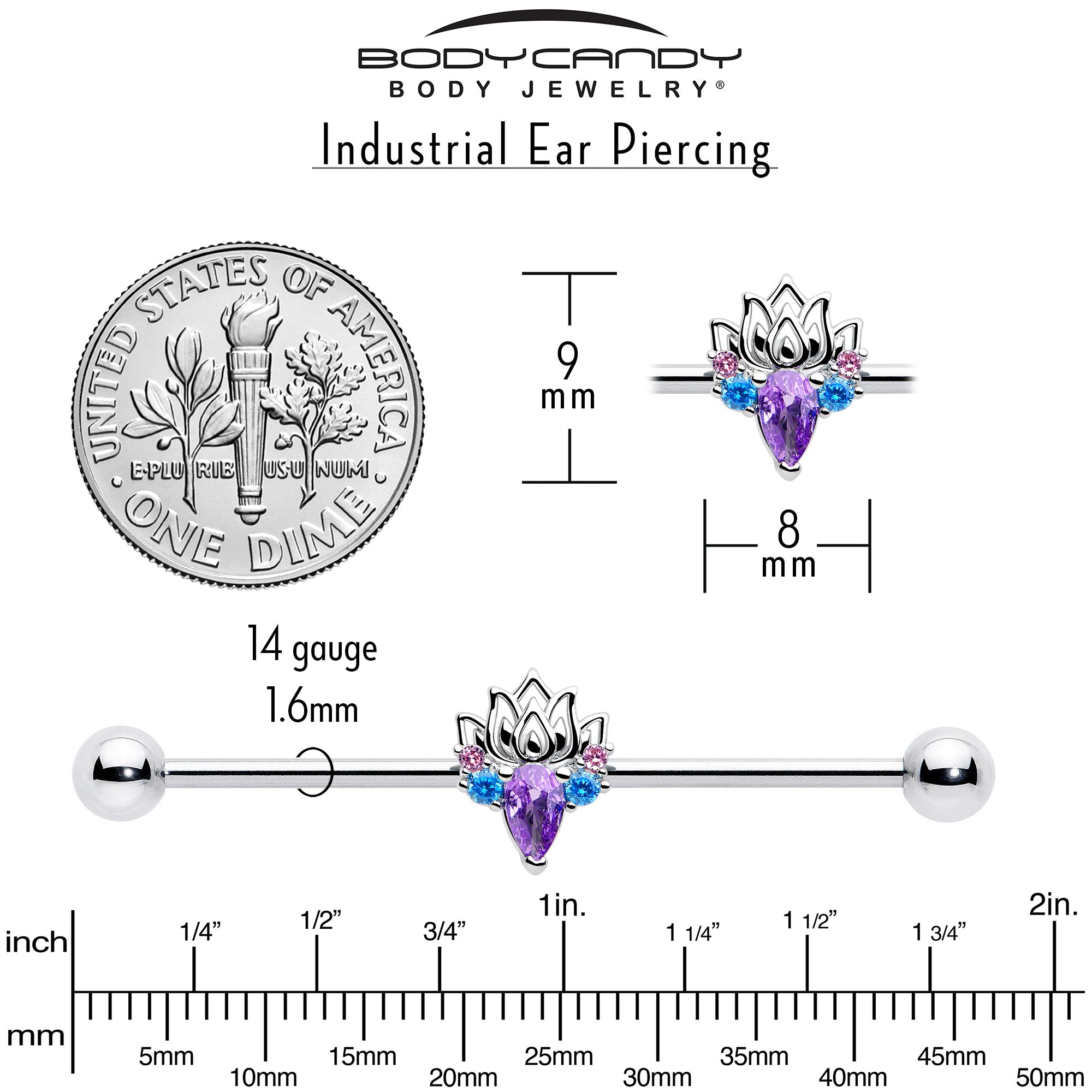 purple blue cubic zirconia industrial barbell