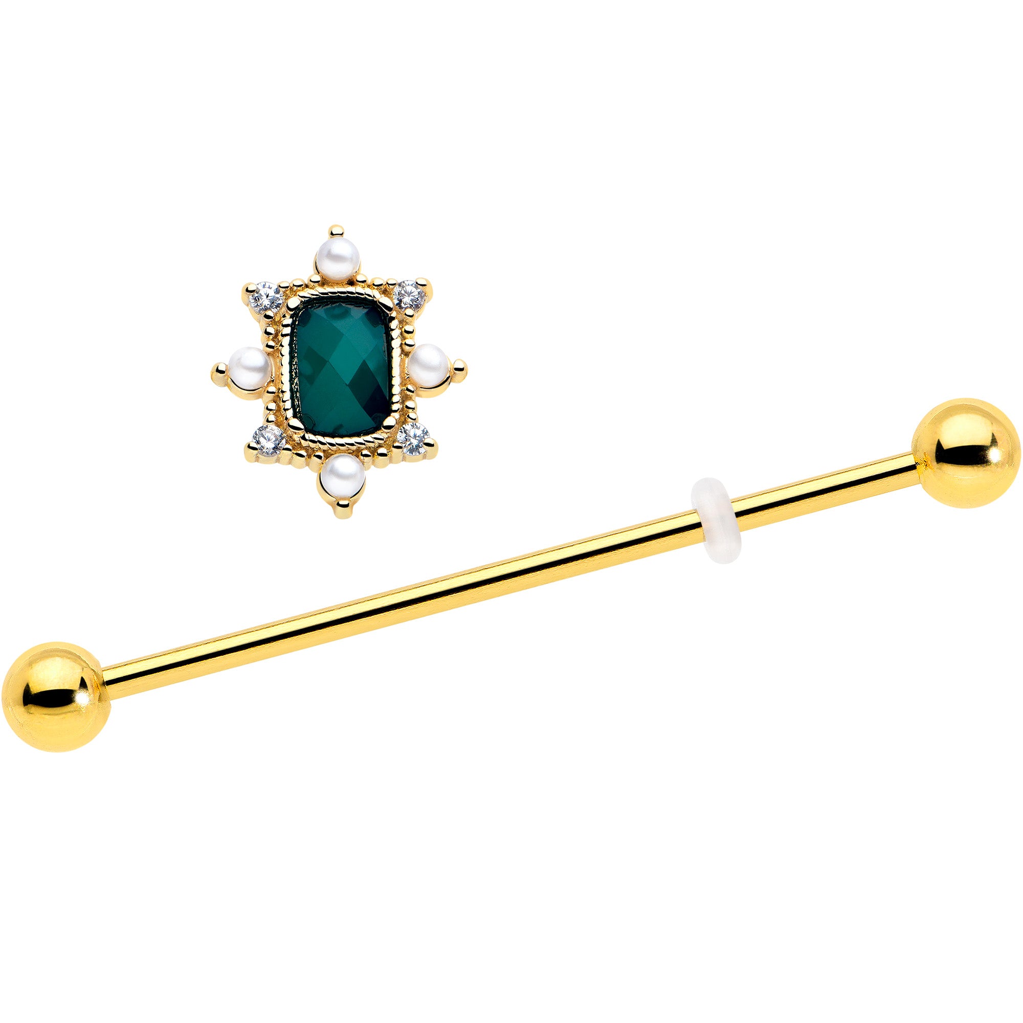 green cubic zirconia industrial barbell gold tone