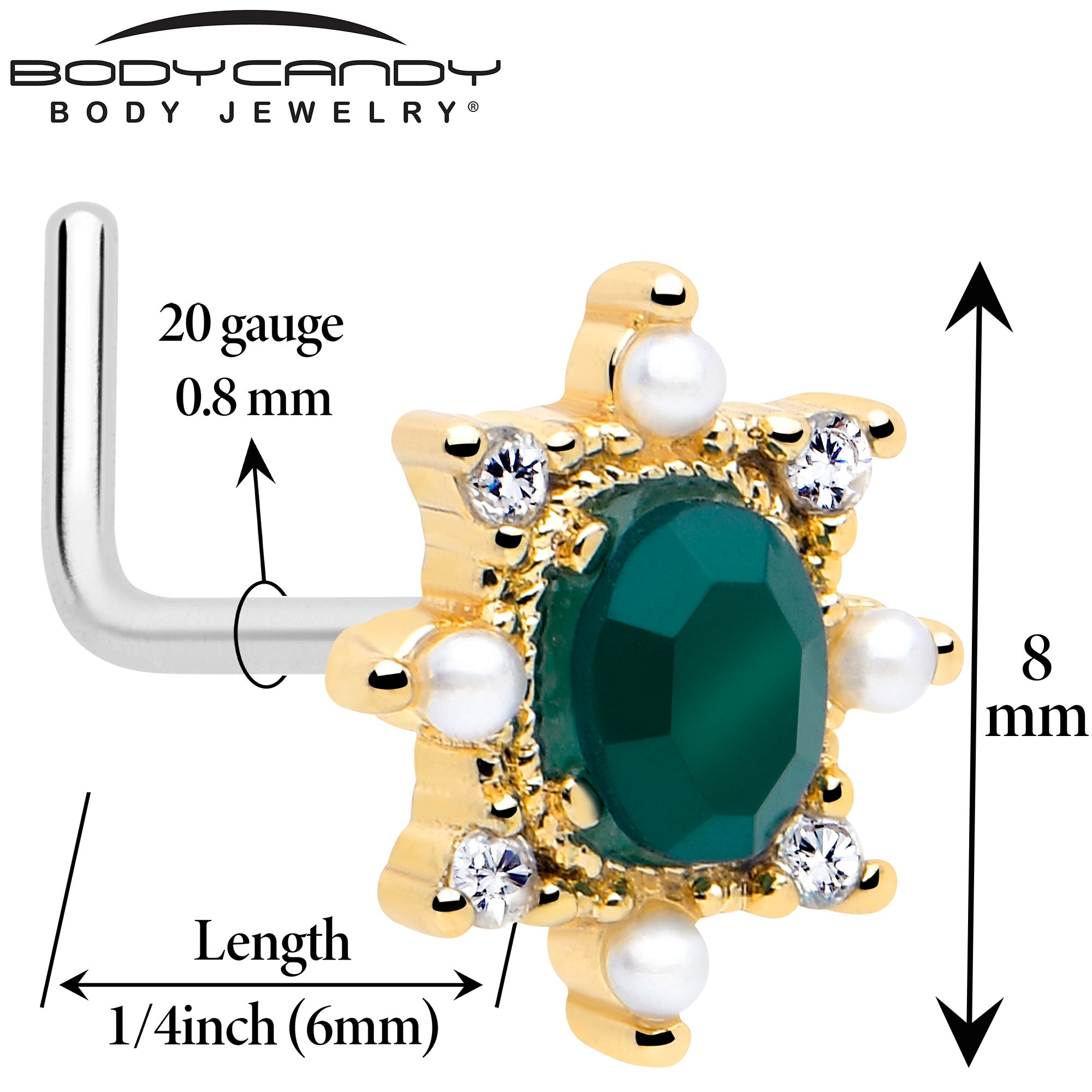 20 gauge green cubic zirconia nose ring