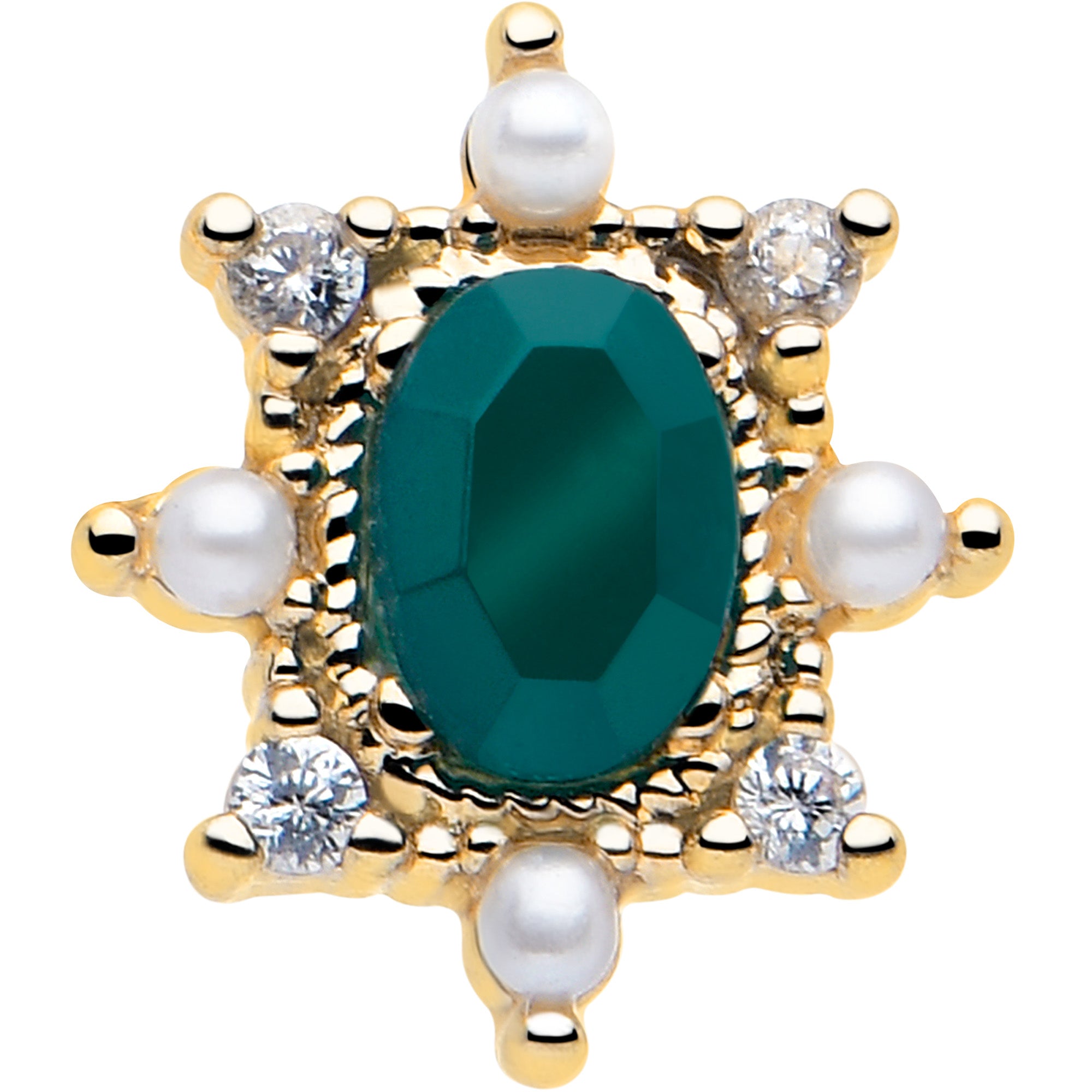 gold L shape nose ring with green CZ gem