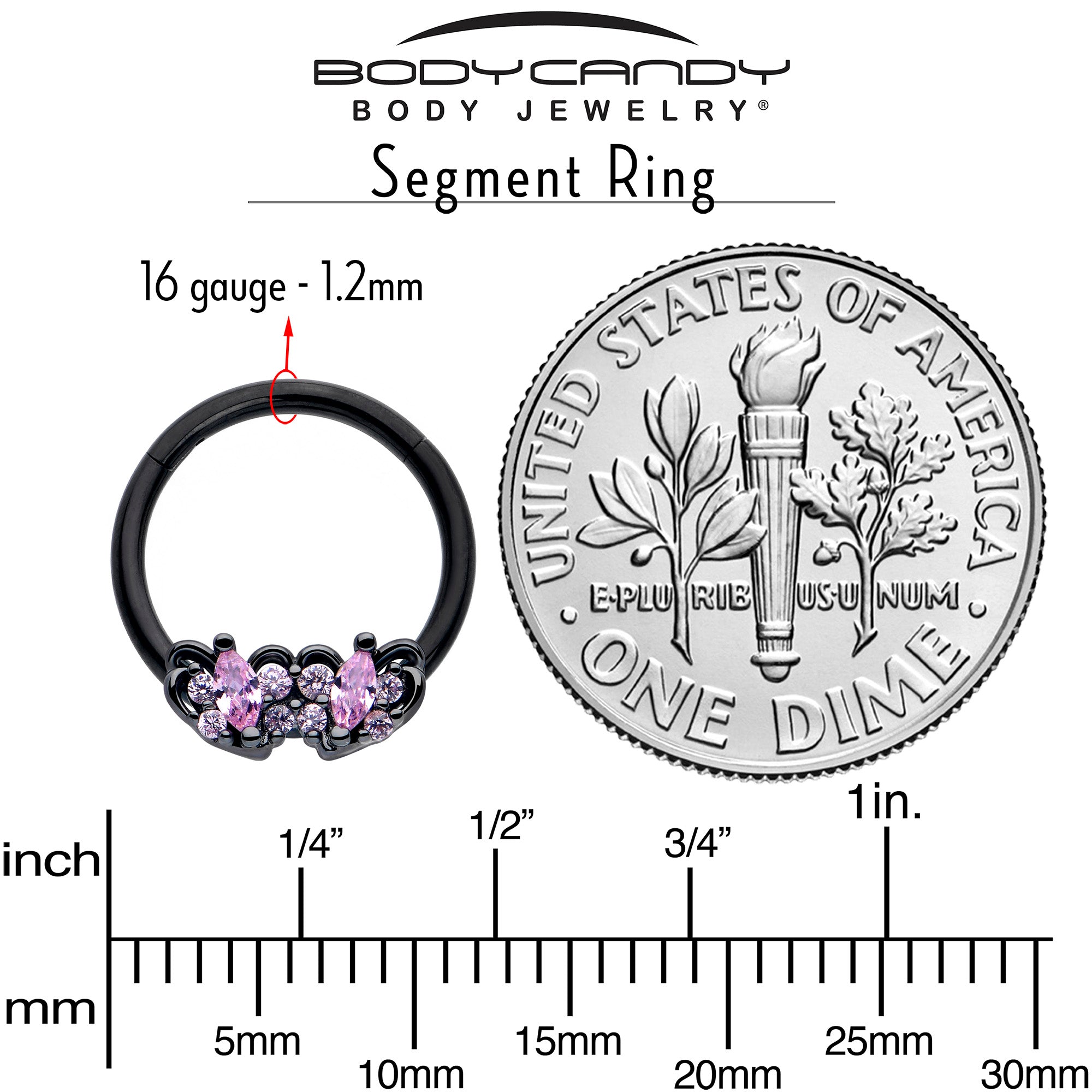 pink CZ heart looping black cartilage piercing ring