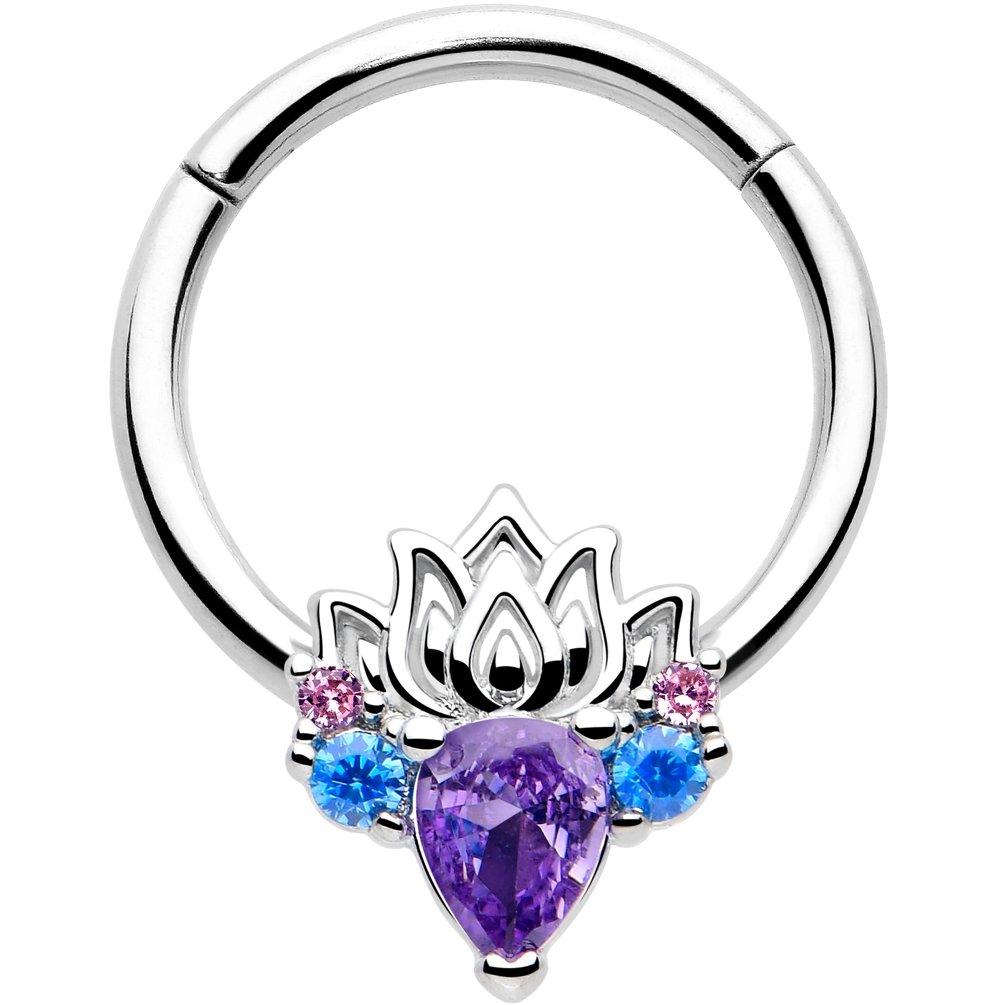 16 gauge purple cz fire lotus hinged segment ring