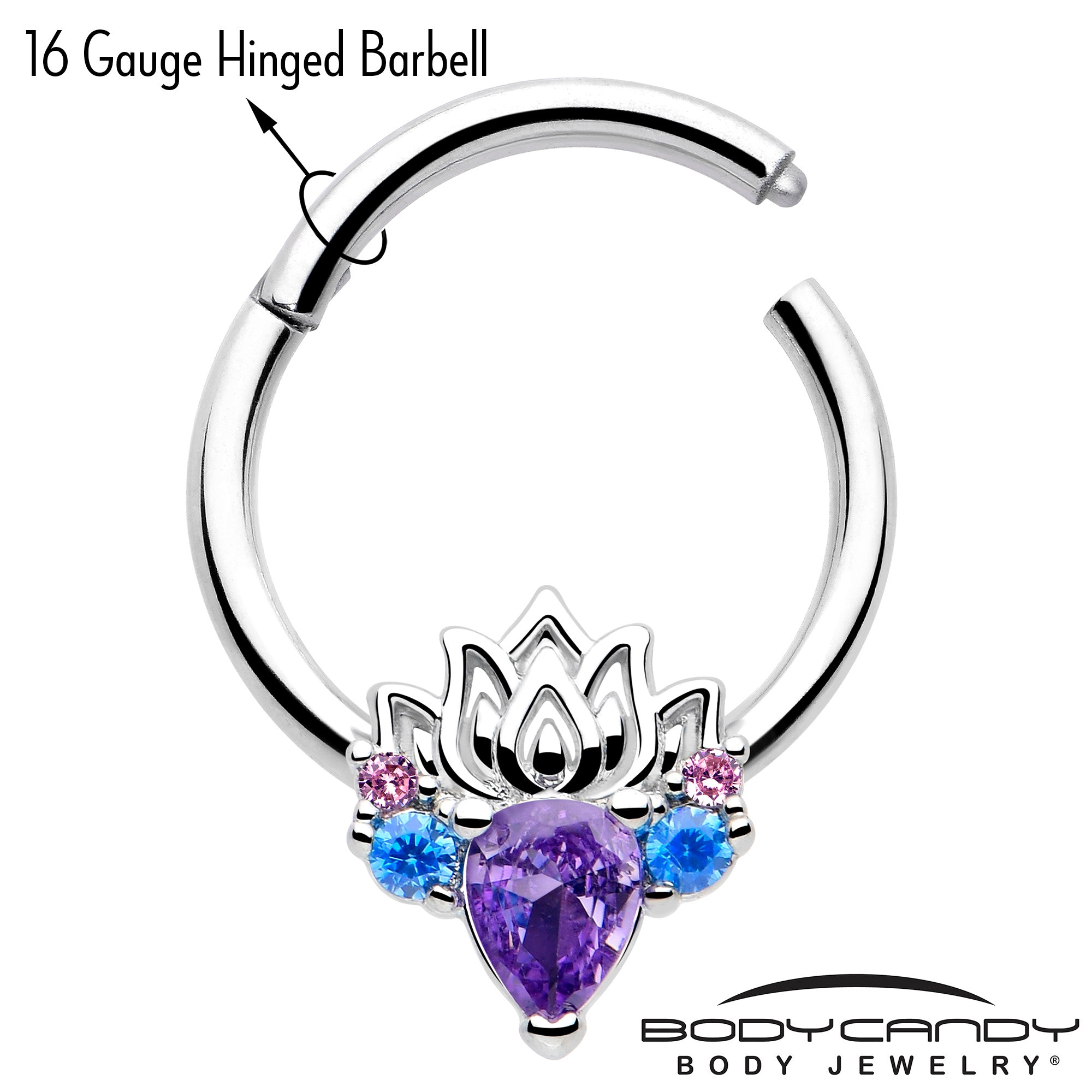 16g 3 8 inch purple gem lotus clicker ring