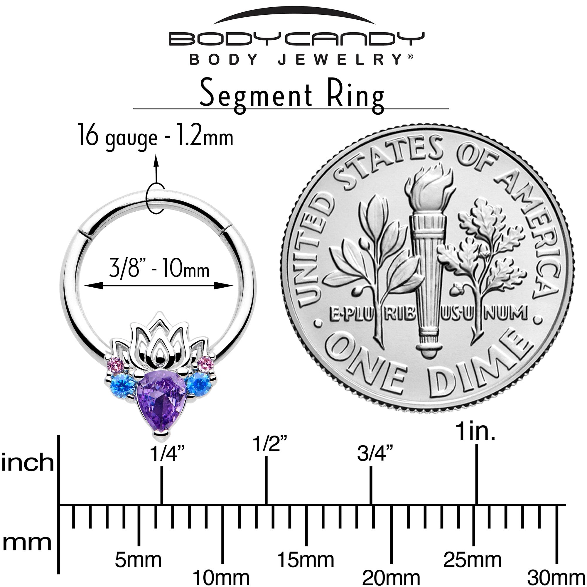 purple cz fire lotus septum ring hinged segment