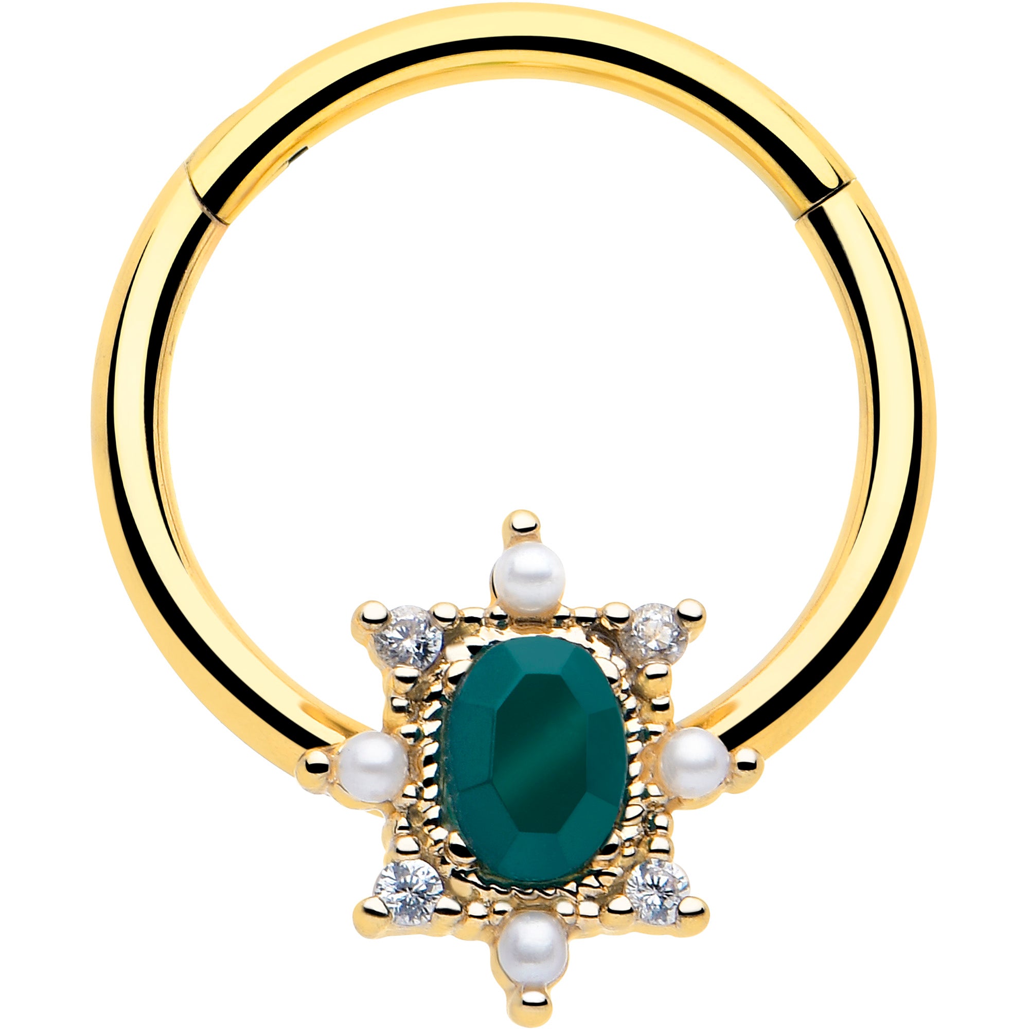 16 gauge green cz hinged segment ring gold tone