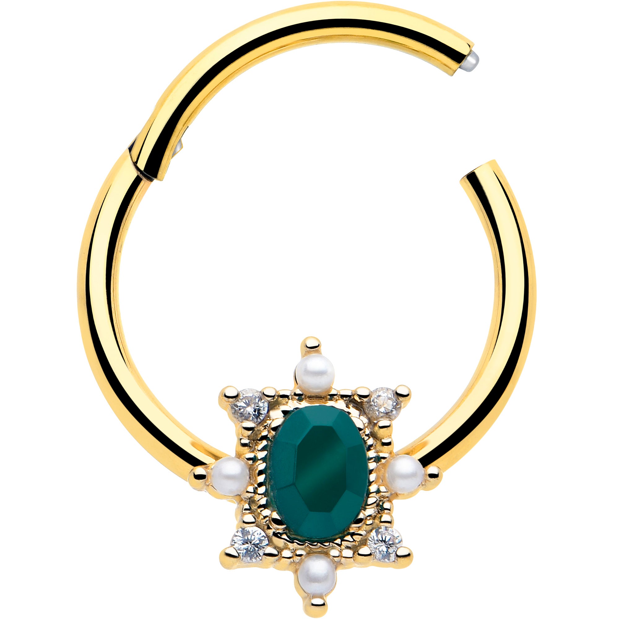 green cz gem septum ring 16g gold tone