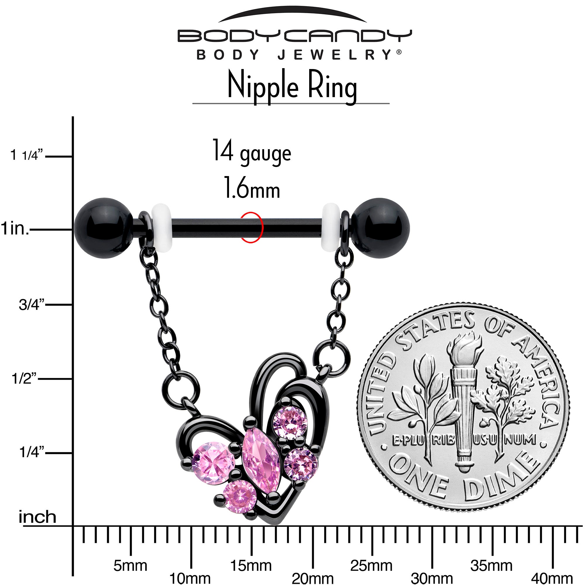 looping heart chain dangle nipple piercing jewelry set