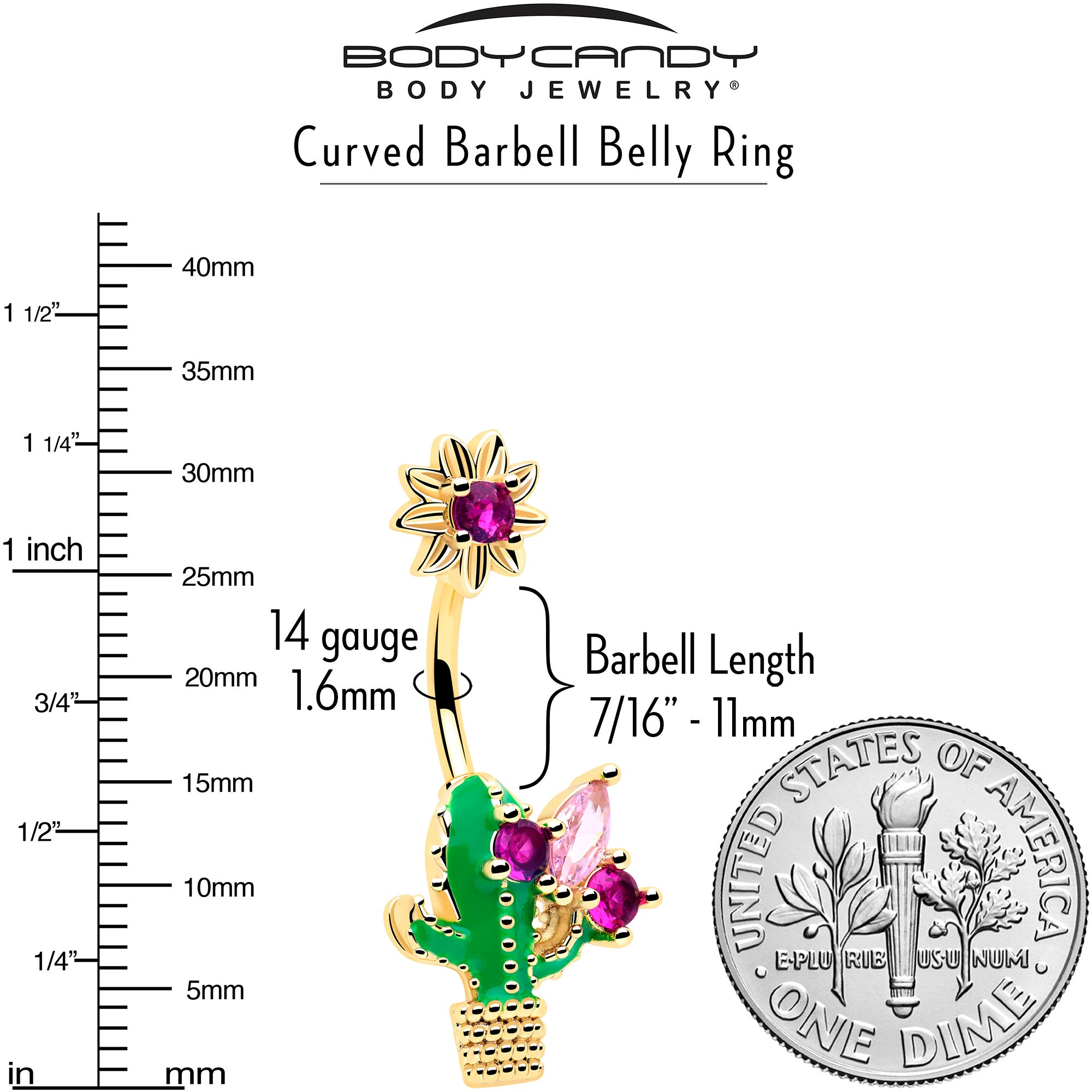 Gold tone floral cactus navel ring