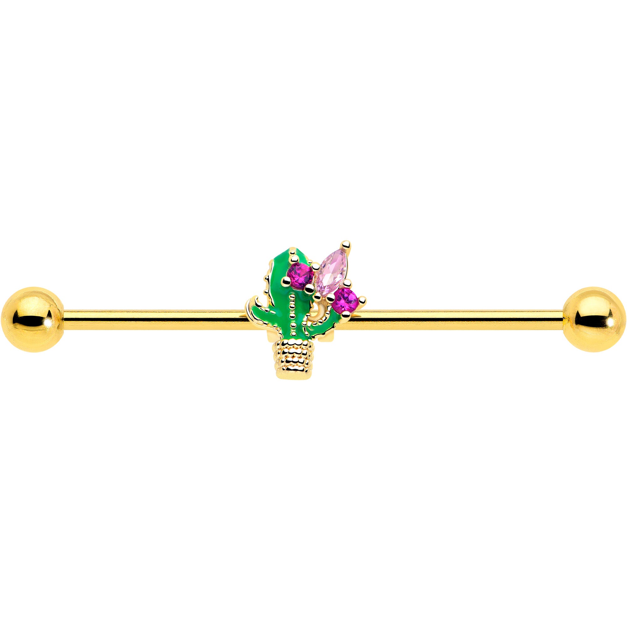Pink CZ cactus flower industrial barbell jewelry