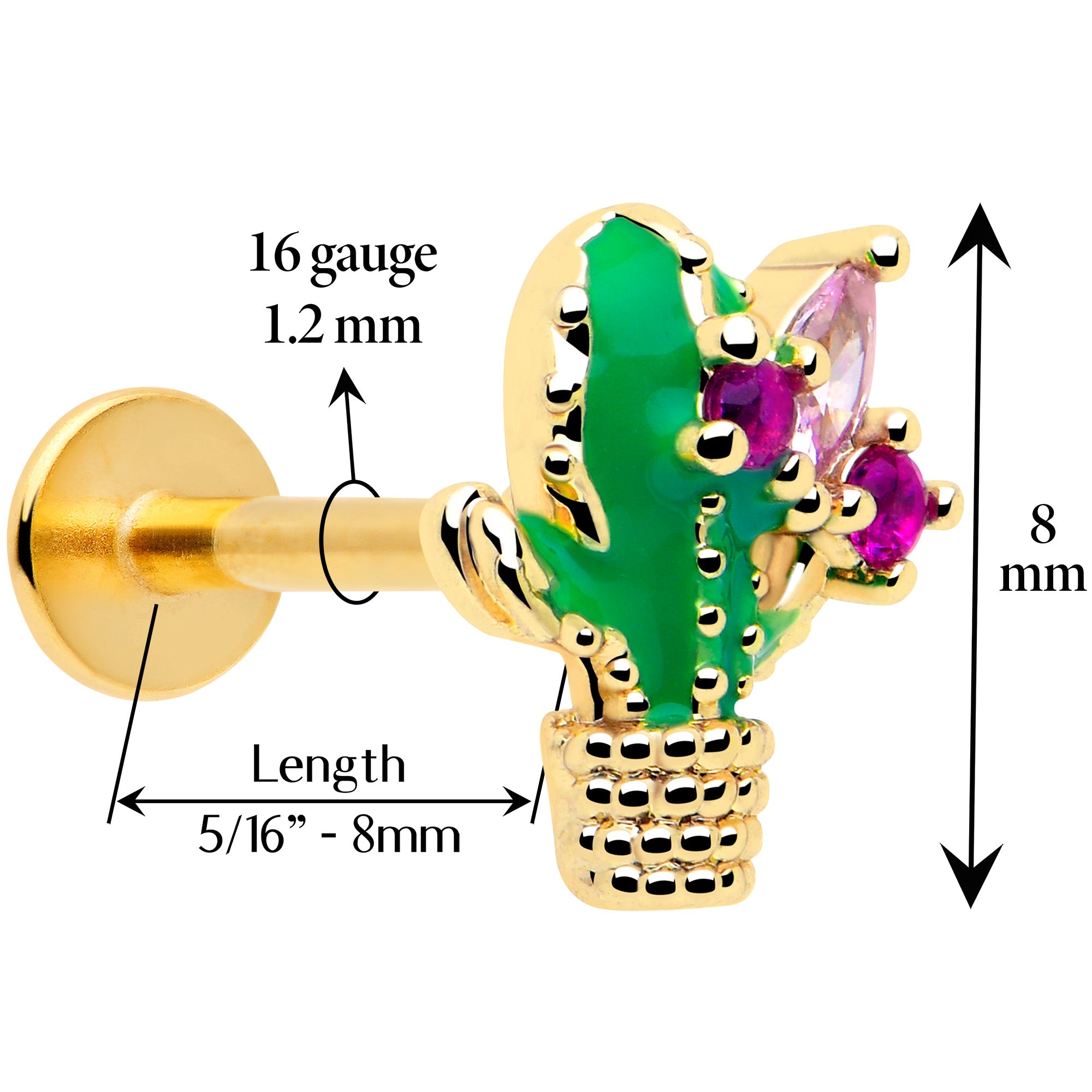 pink CZ cactus Monroe piercing jewelry