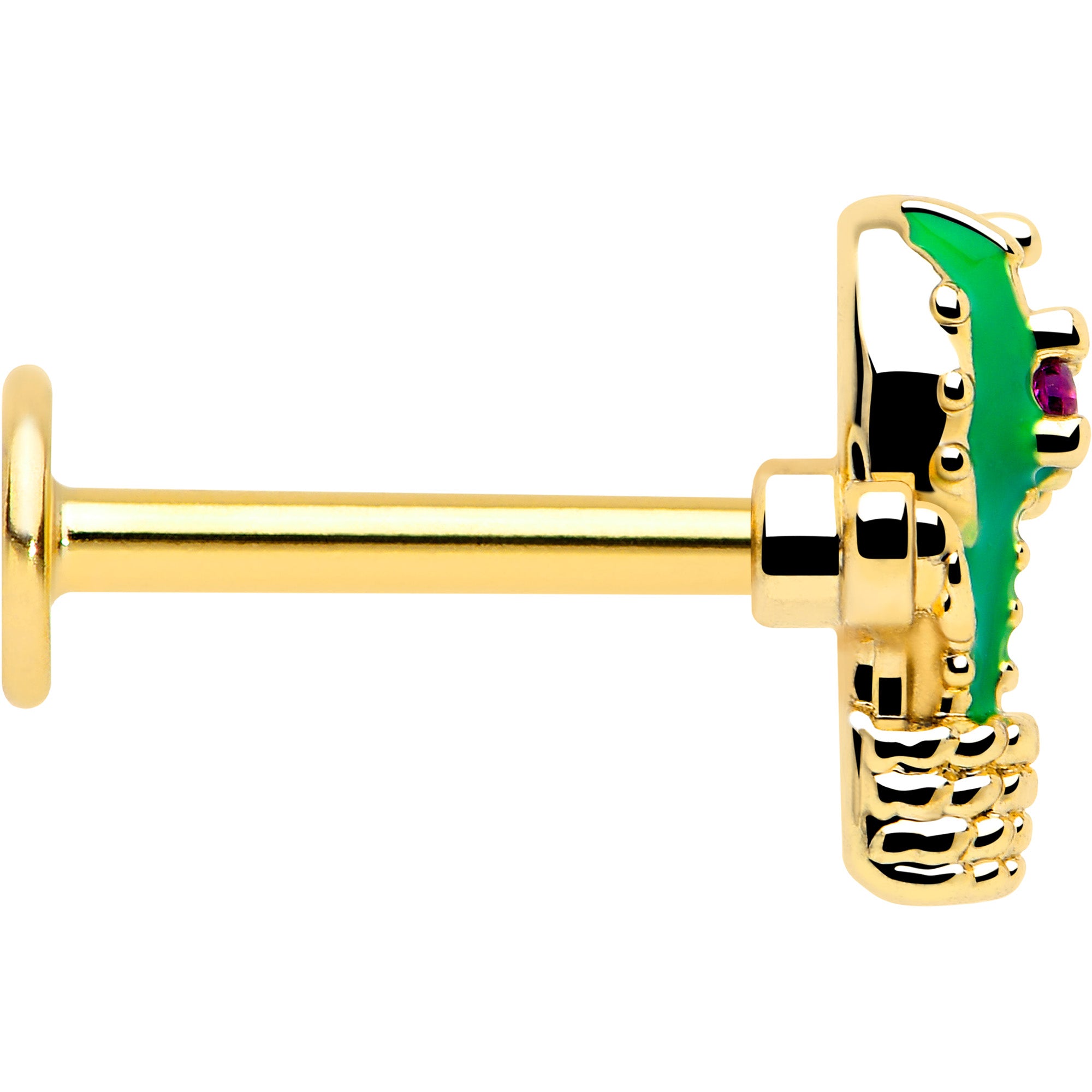 5/16 labret stud with pink CZ cactus design