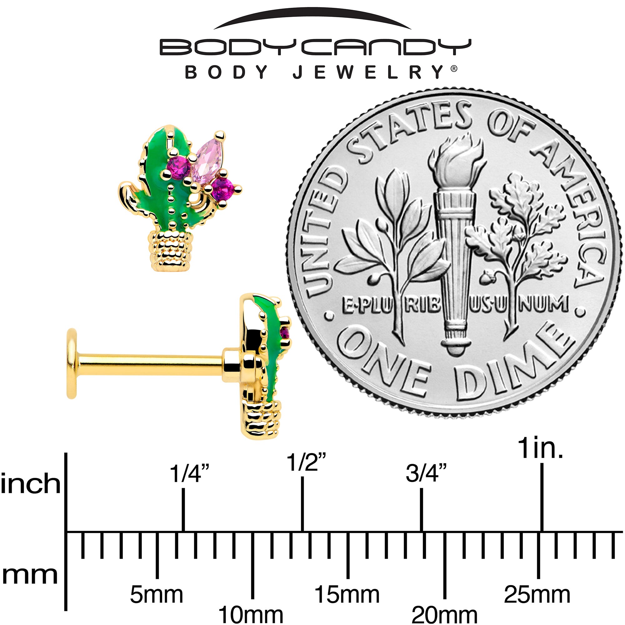 floral cactus Monroe piercing in gold tone