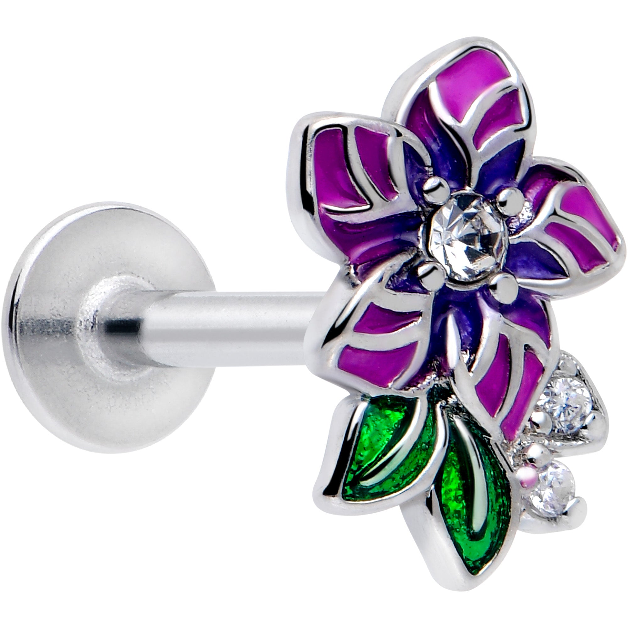 16 Gauge Clear CZ Gem Flower Flatback Stud