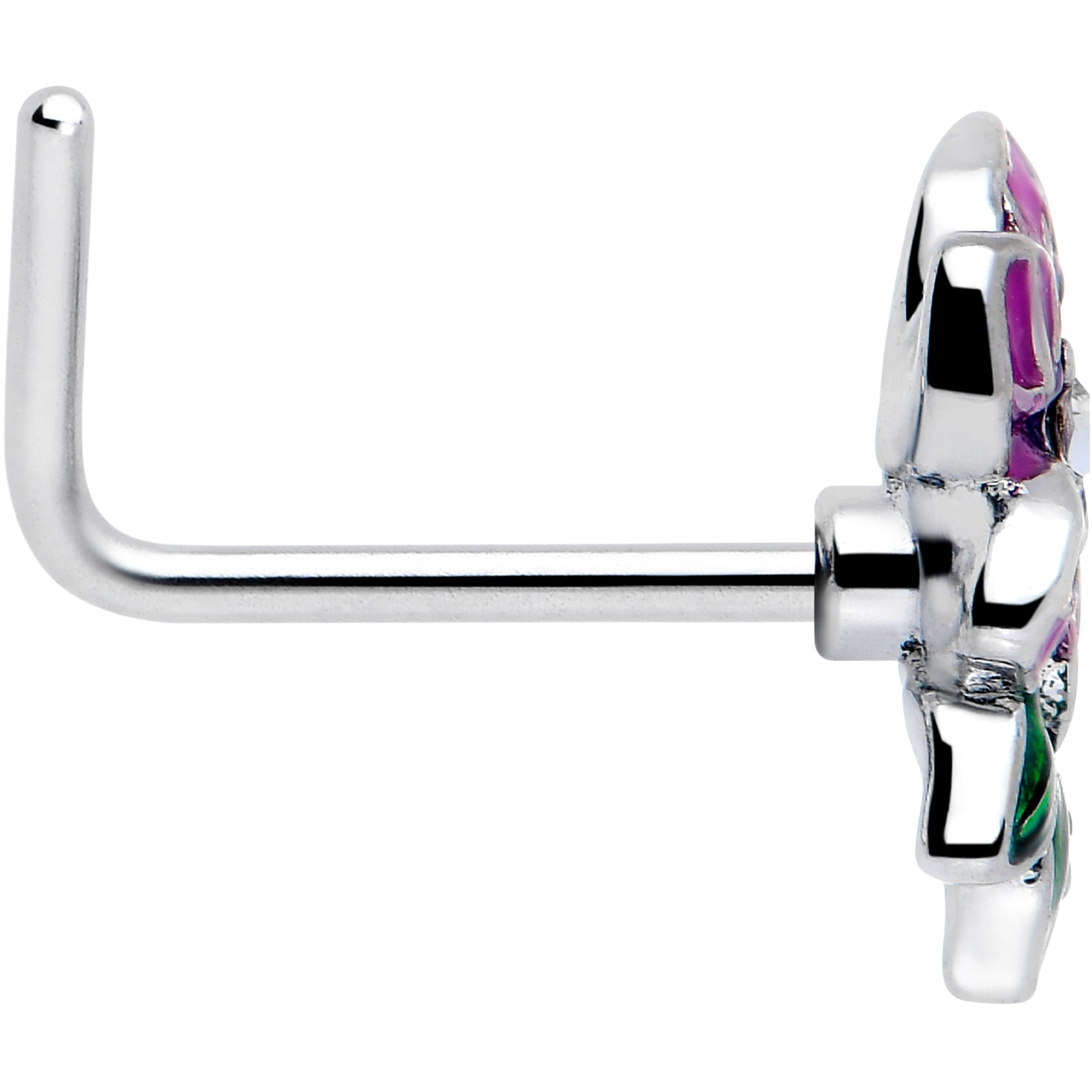 Clear CZ Gem Purple L Shape Nose Ring 20 Gauge