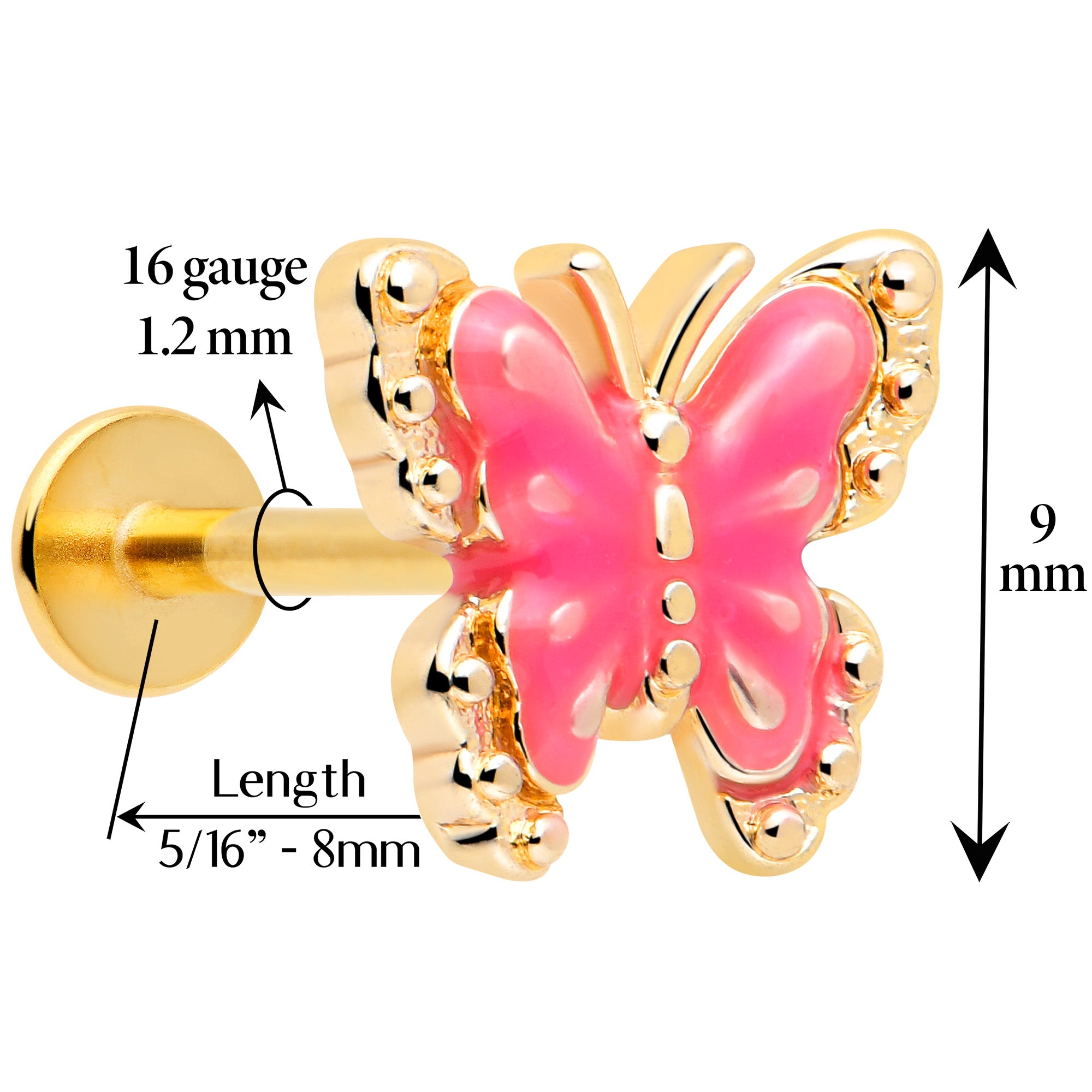 gold tone butterfly pink splash monroe stud