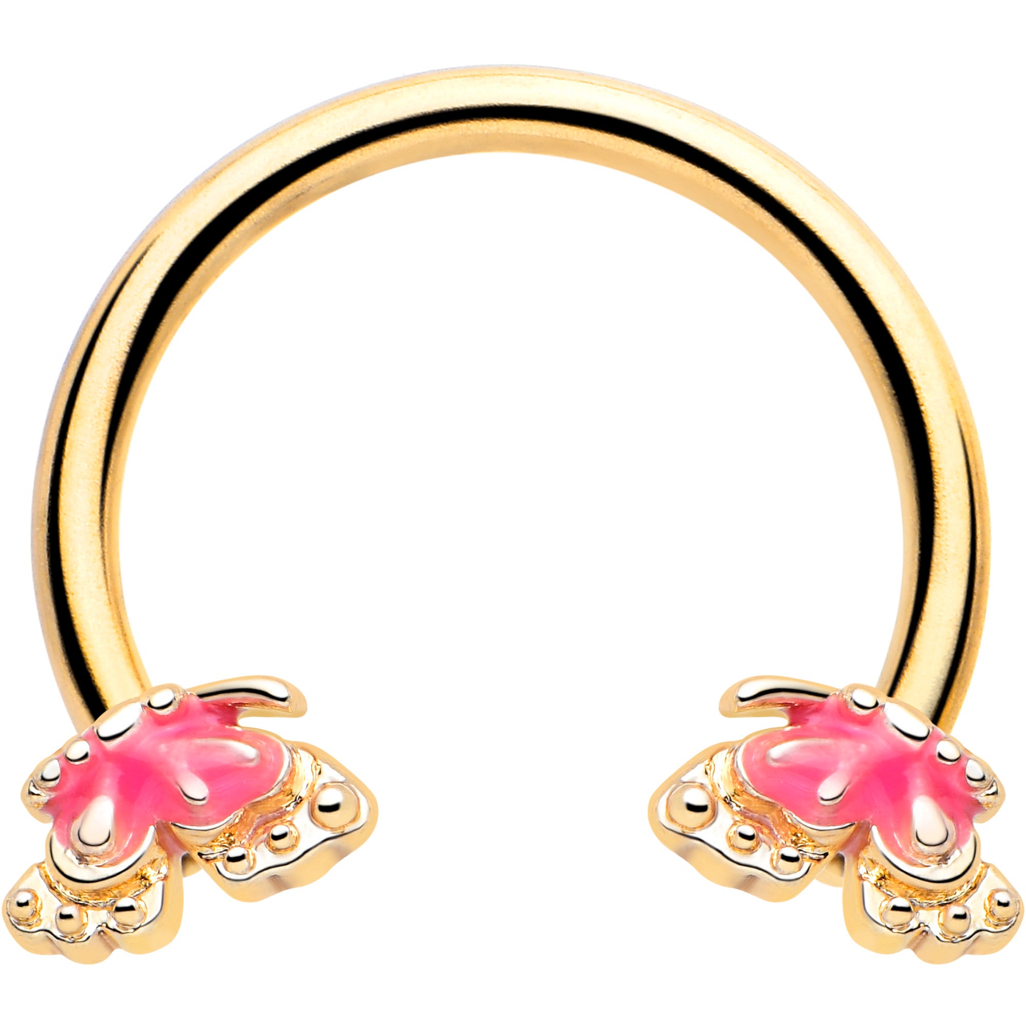 16 Gauge Gold Tone Butterfly Pink Splash Horseshoe Circular Barbell