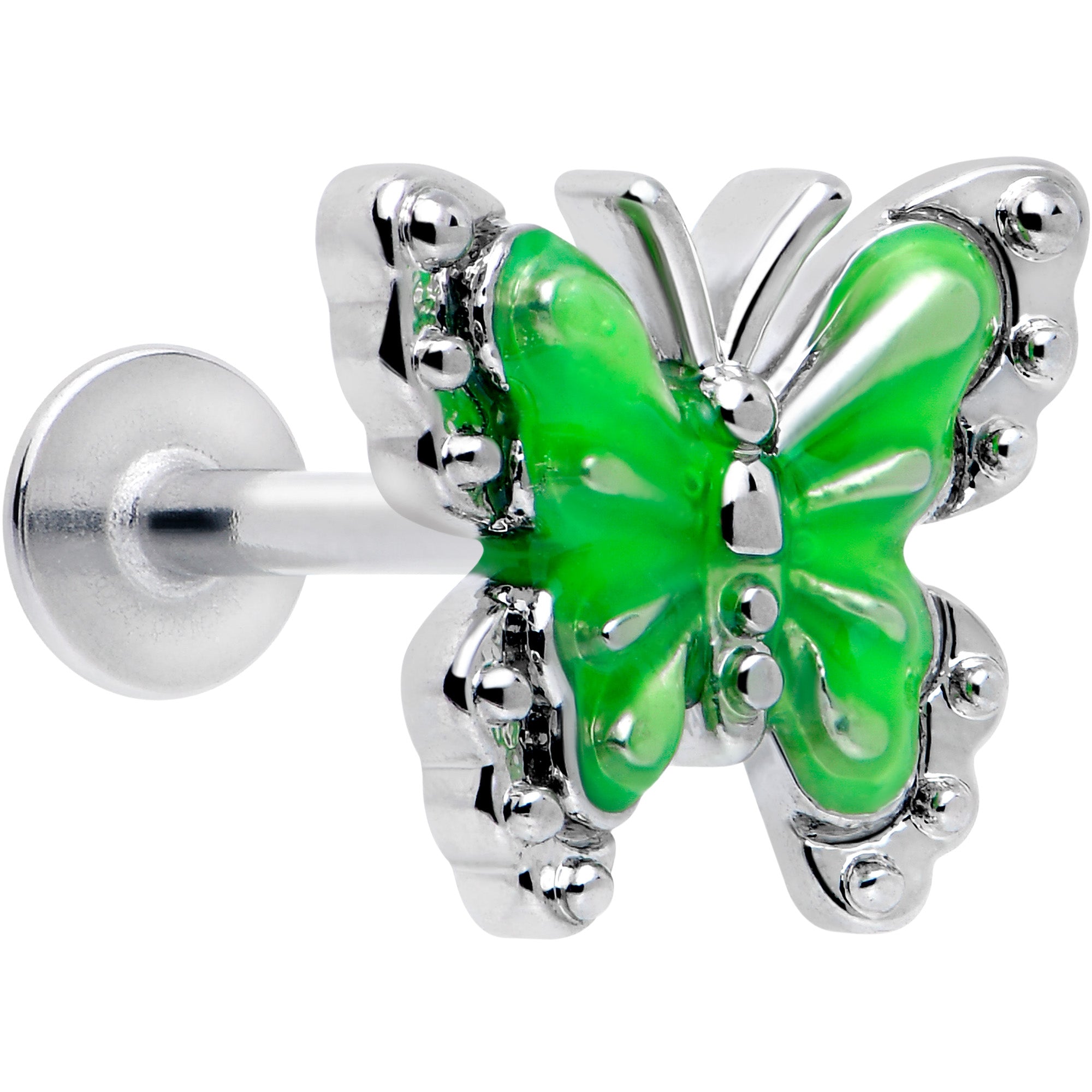 16 Gauge 5/16 Butterfly Green Splash Labret Monroe Tragus