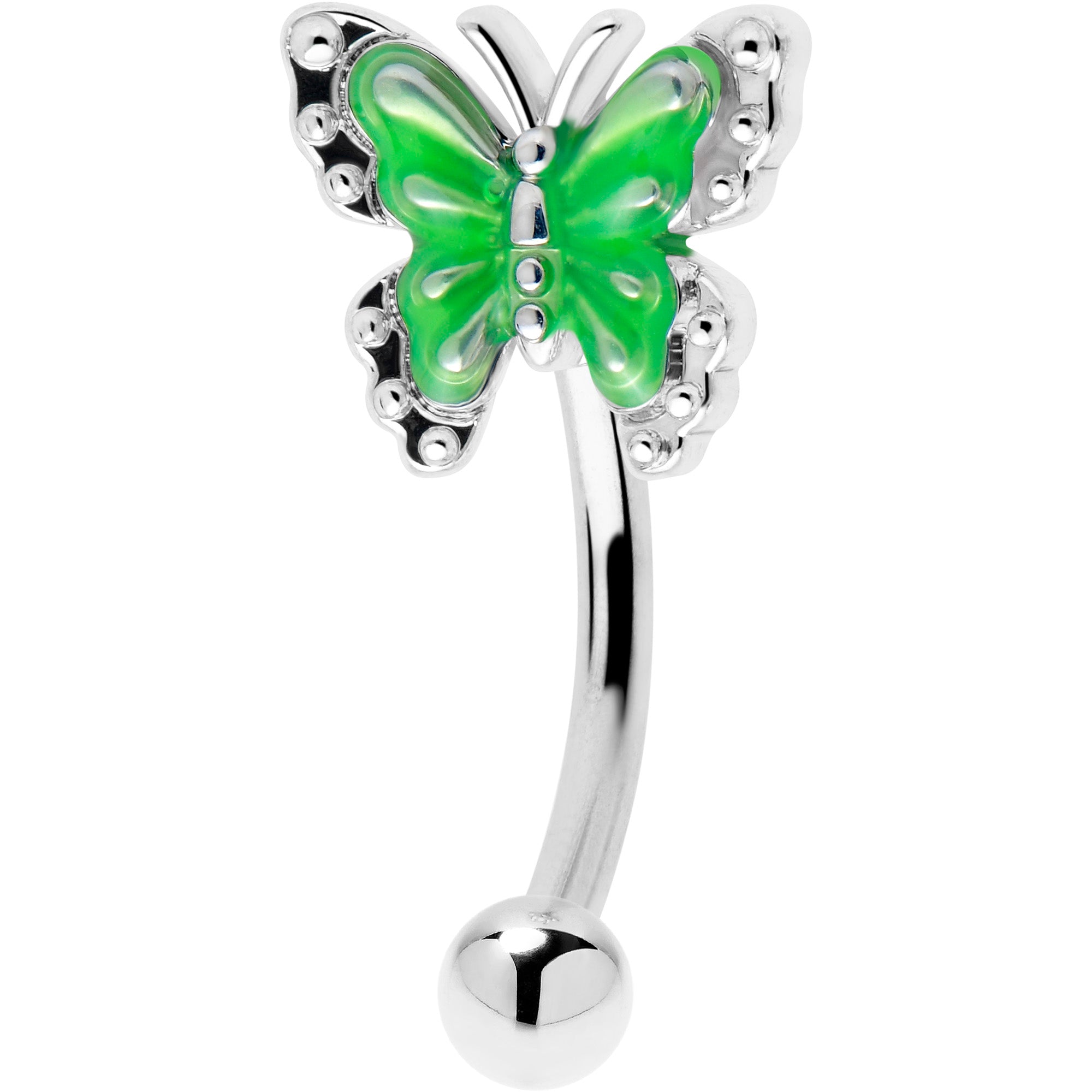 16 Gauge 5/16 Butterfly Green Splash Curved Eyebrow Ring