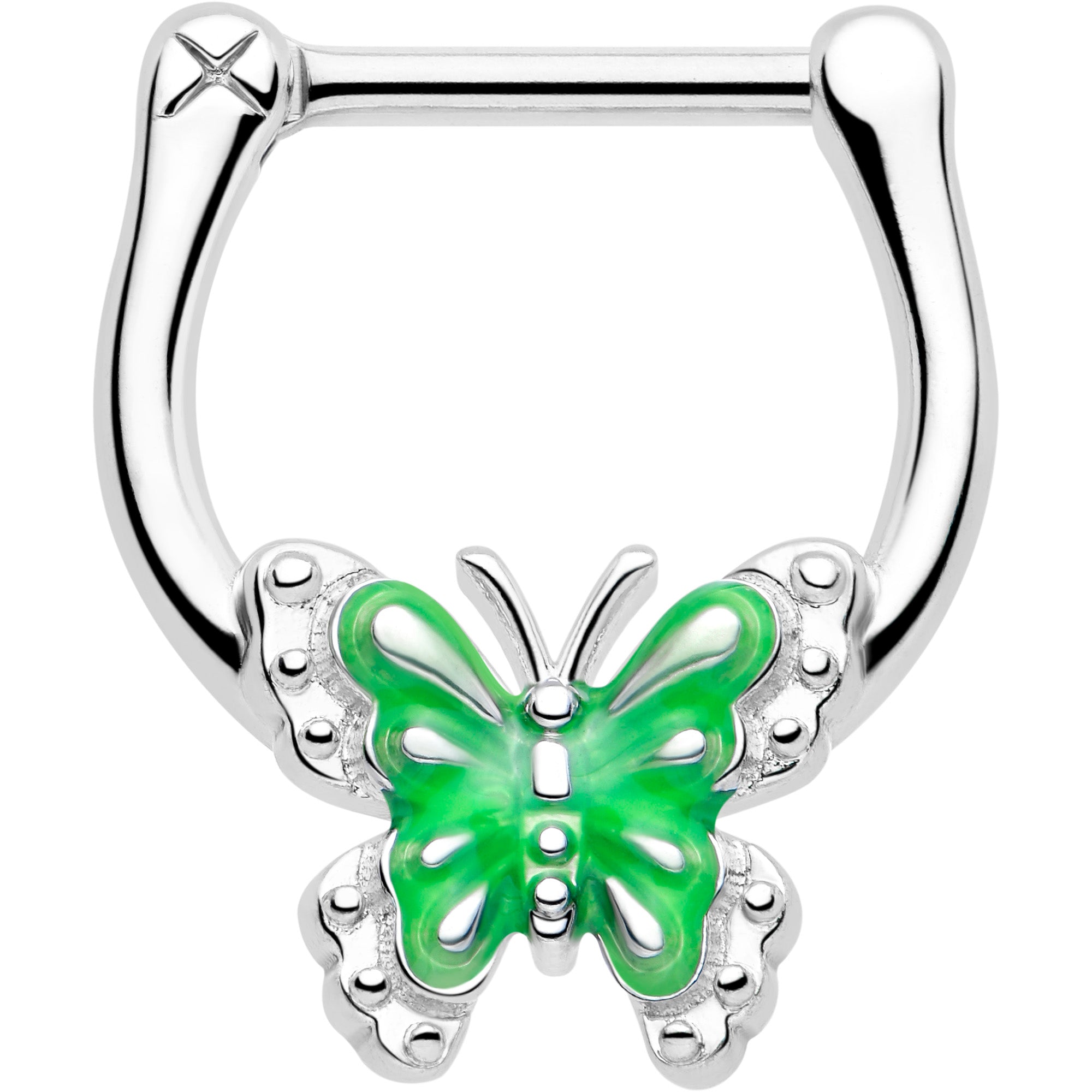 16 Gauge 5/16 Butterfly Green Splash Cartilage Clicker