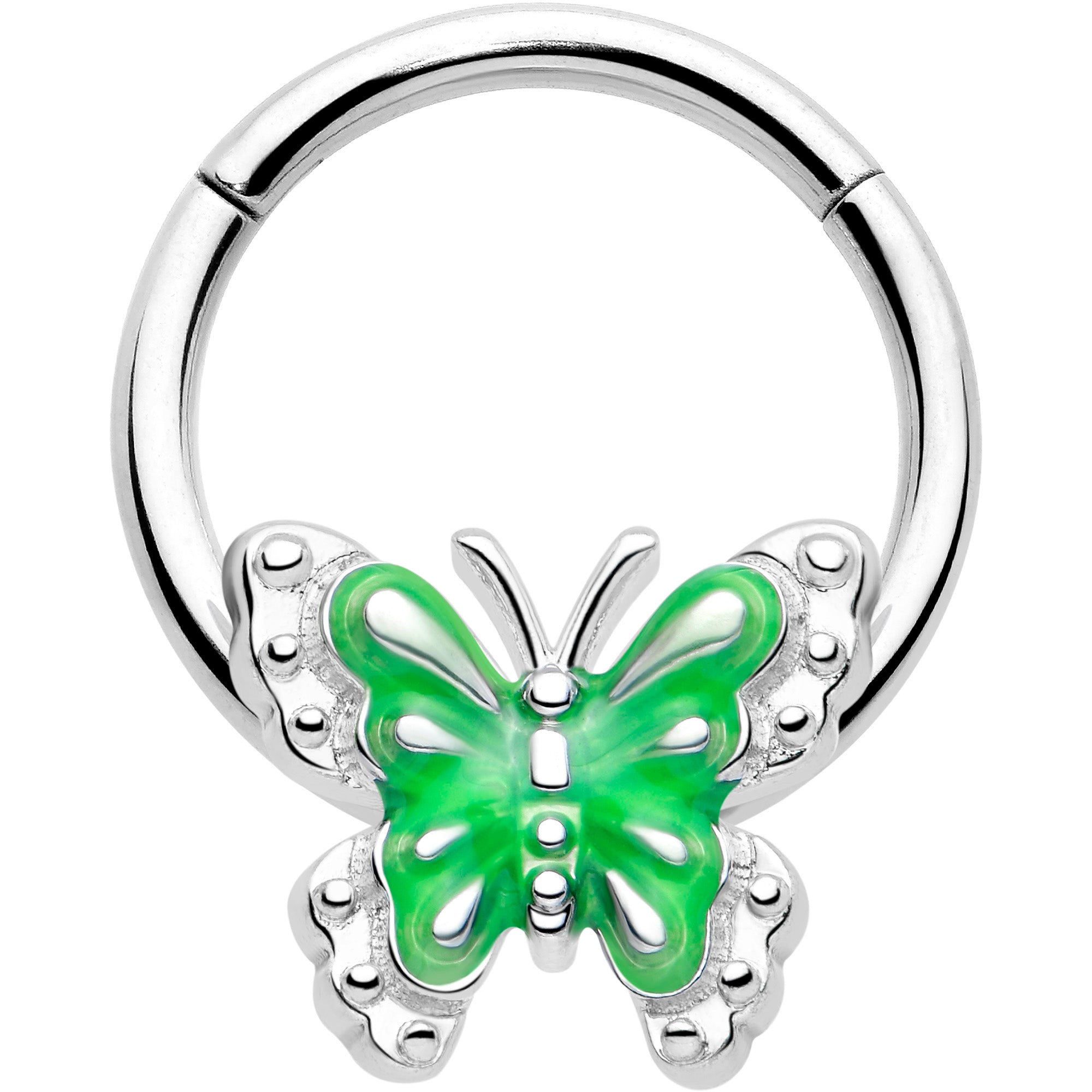 16 Gauge 3/8 Butterfly Green Splash Hinged Segment Ring