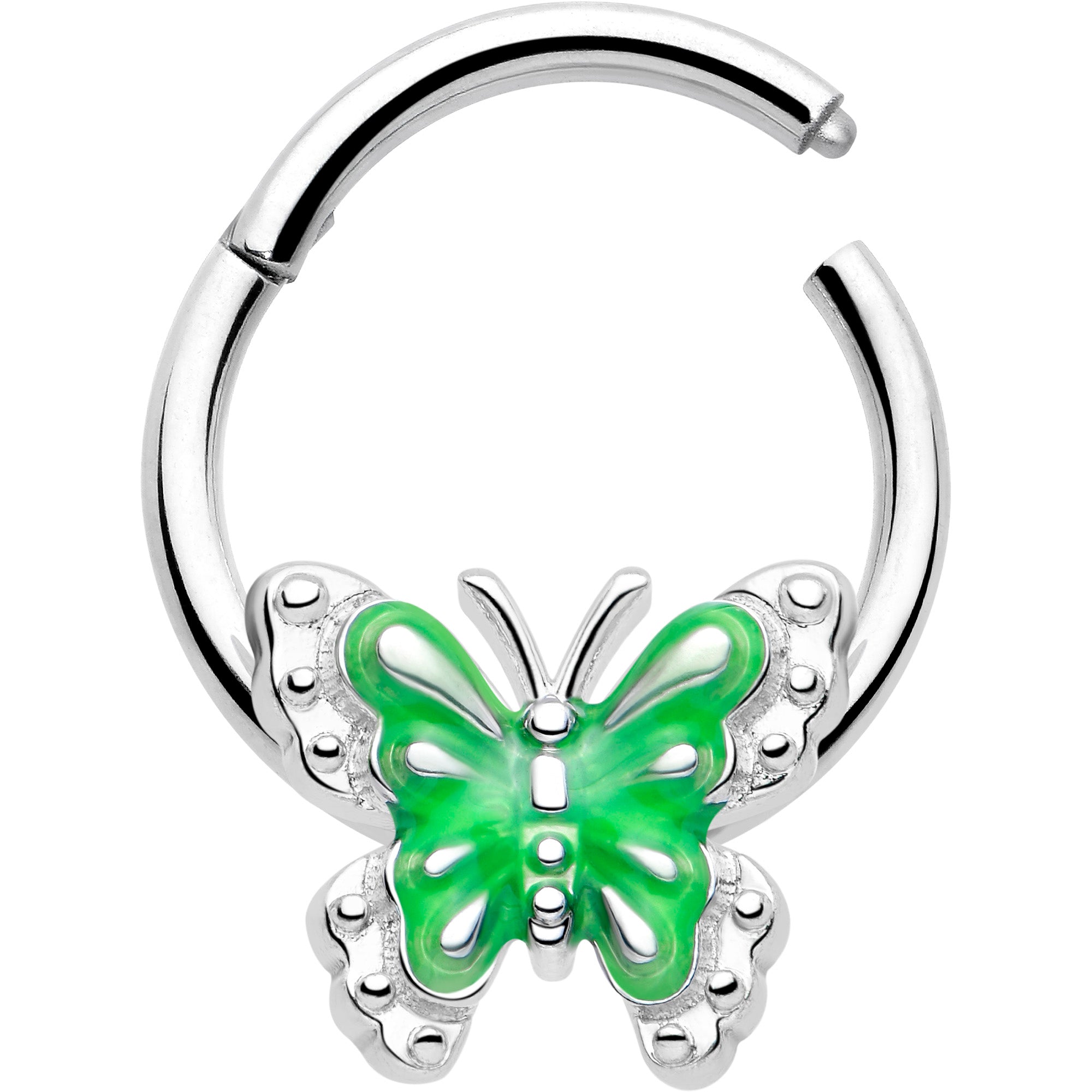 16 Gauge Butterfly Green Splash Hinged Segment Ring