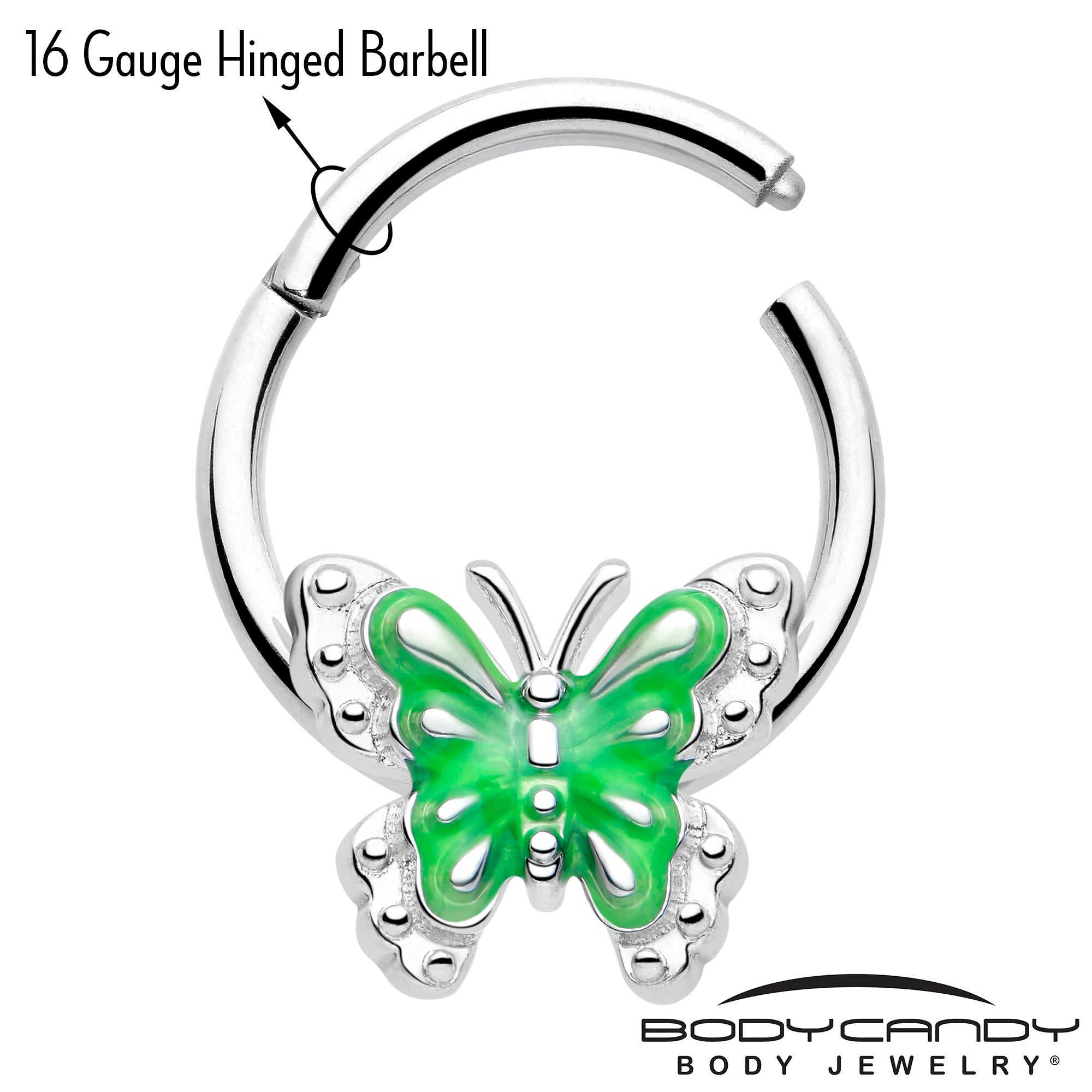 3/8 Butterfly Green Splash Hinged Segment Ring
