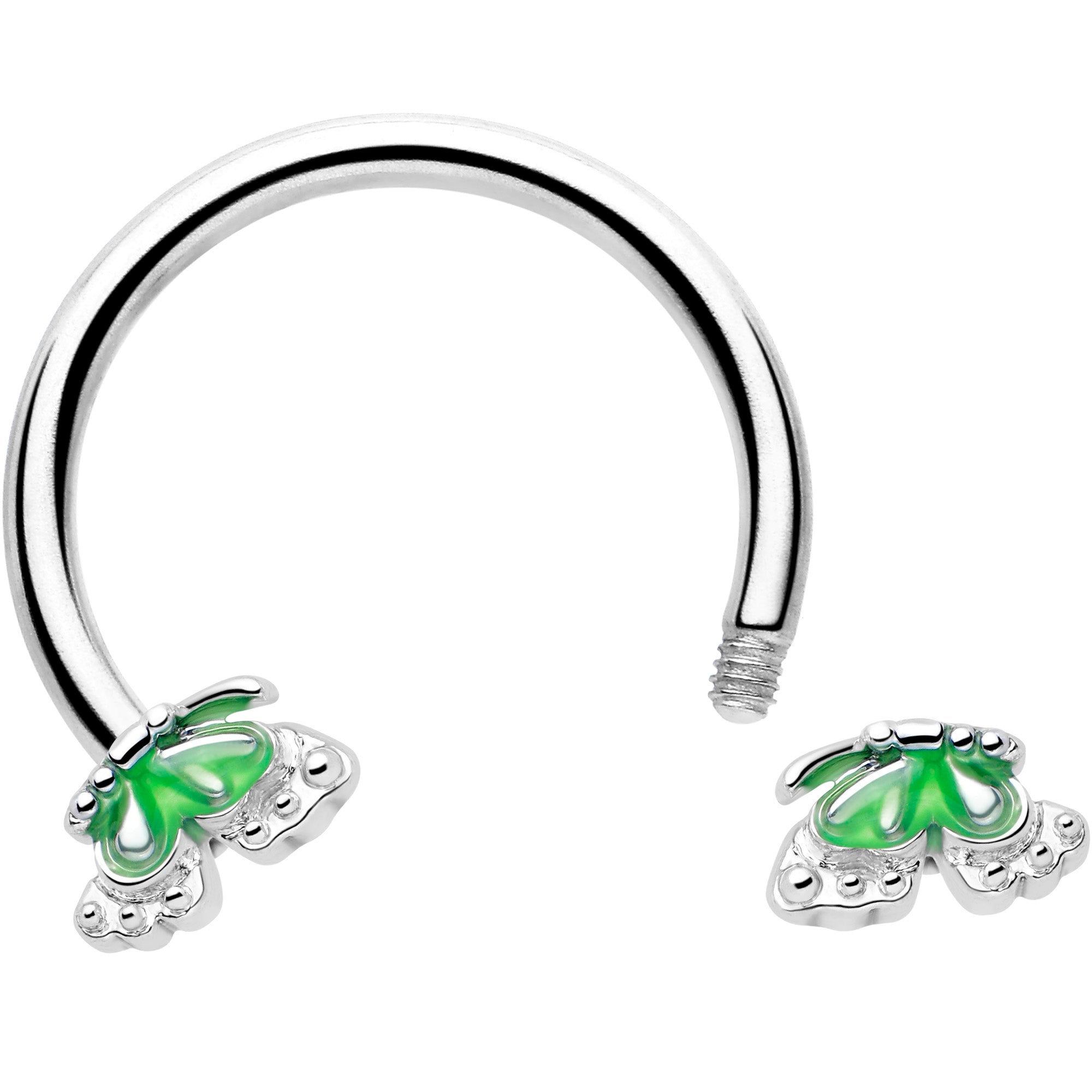 16 Gauge Butterfly Green Splash Horseshoe Circular Barbell