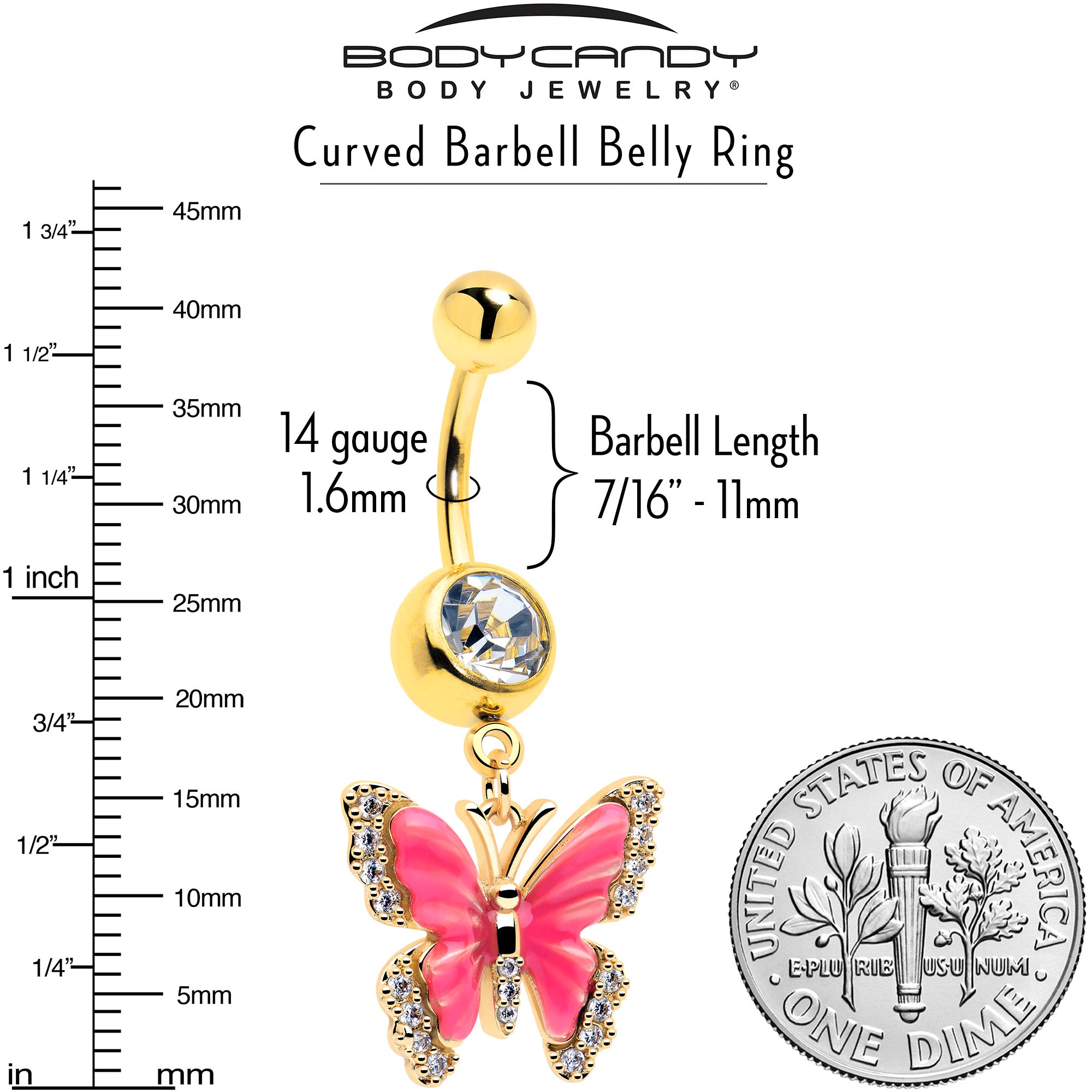 pink splash butterfly dangle navel ring