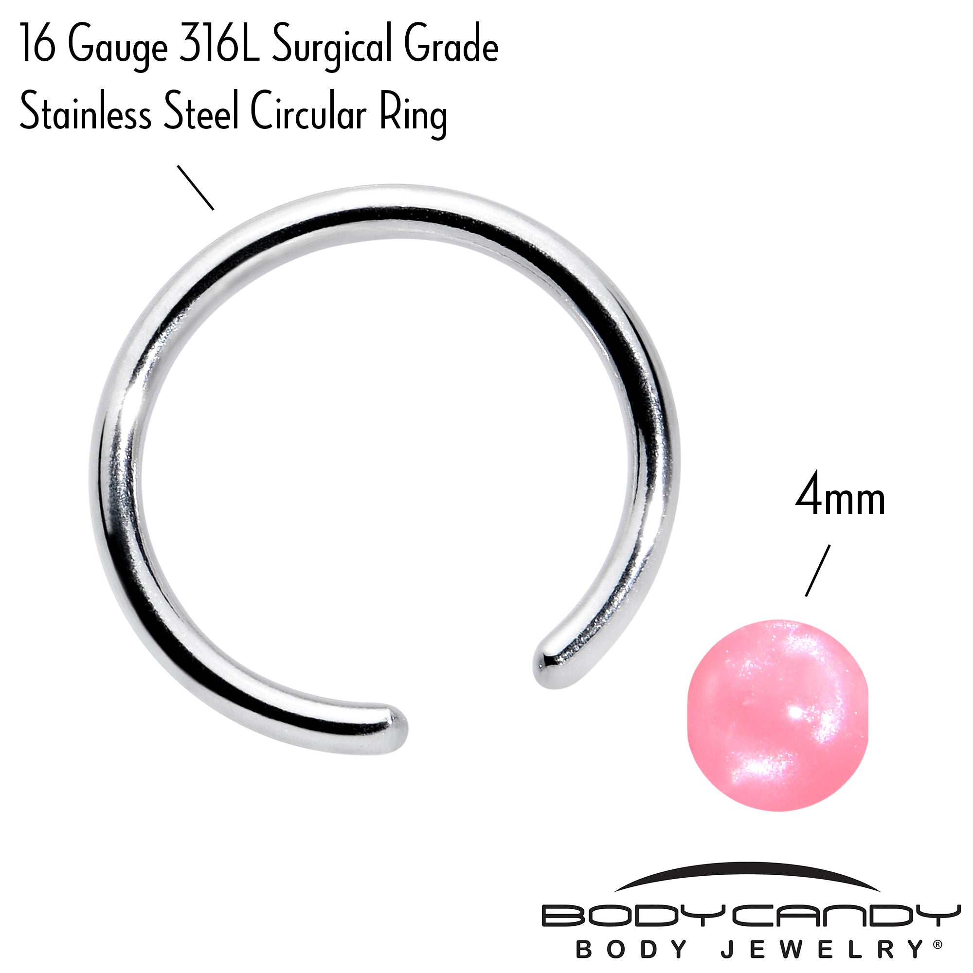 16G 3/8 Simple Opaque Pink Ball BCR Captive Bead Ring